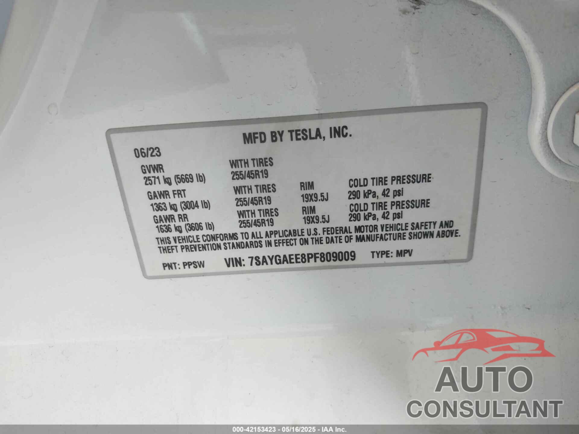 TESLA MODEL Y 2023 - 7SAYGAEE8PF809009