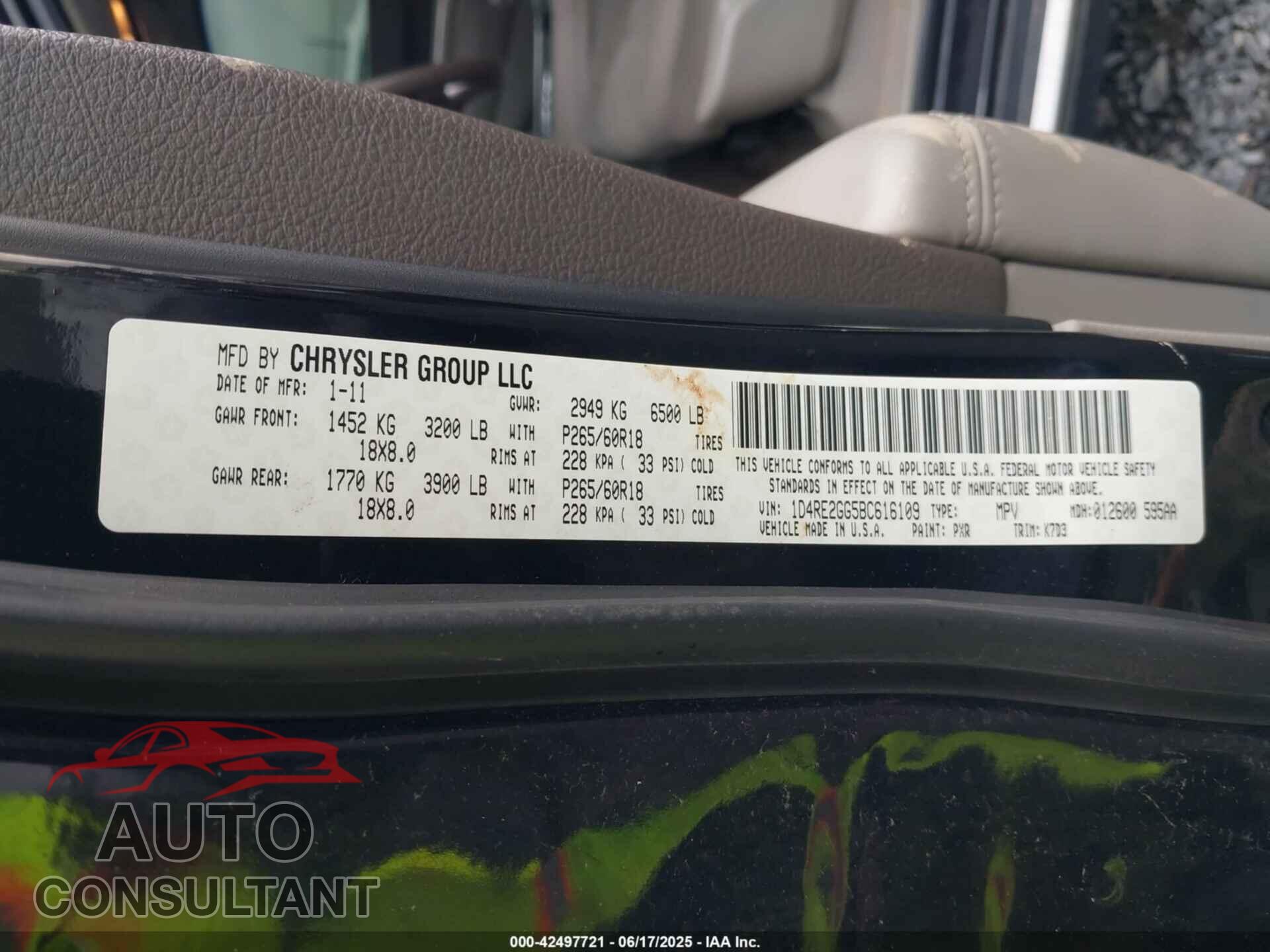 DODGE DURANGO 2011 - 1D4RE2GG5BC616109