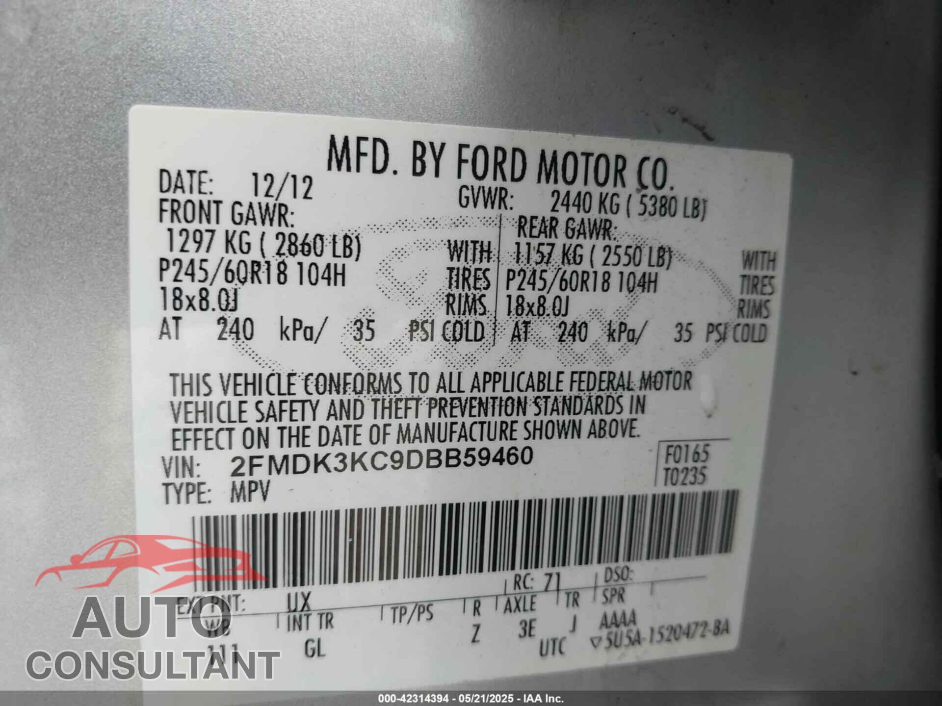 FORD EDGE 2013 - 2FMDK3KC9DBB59460