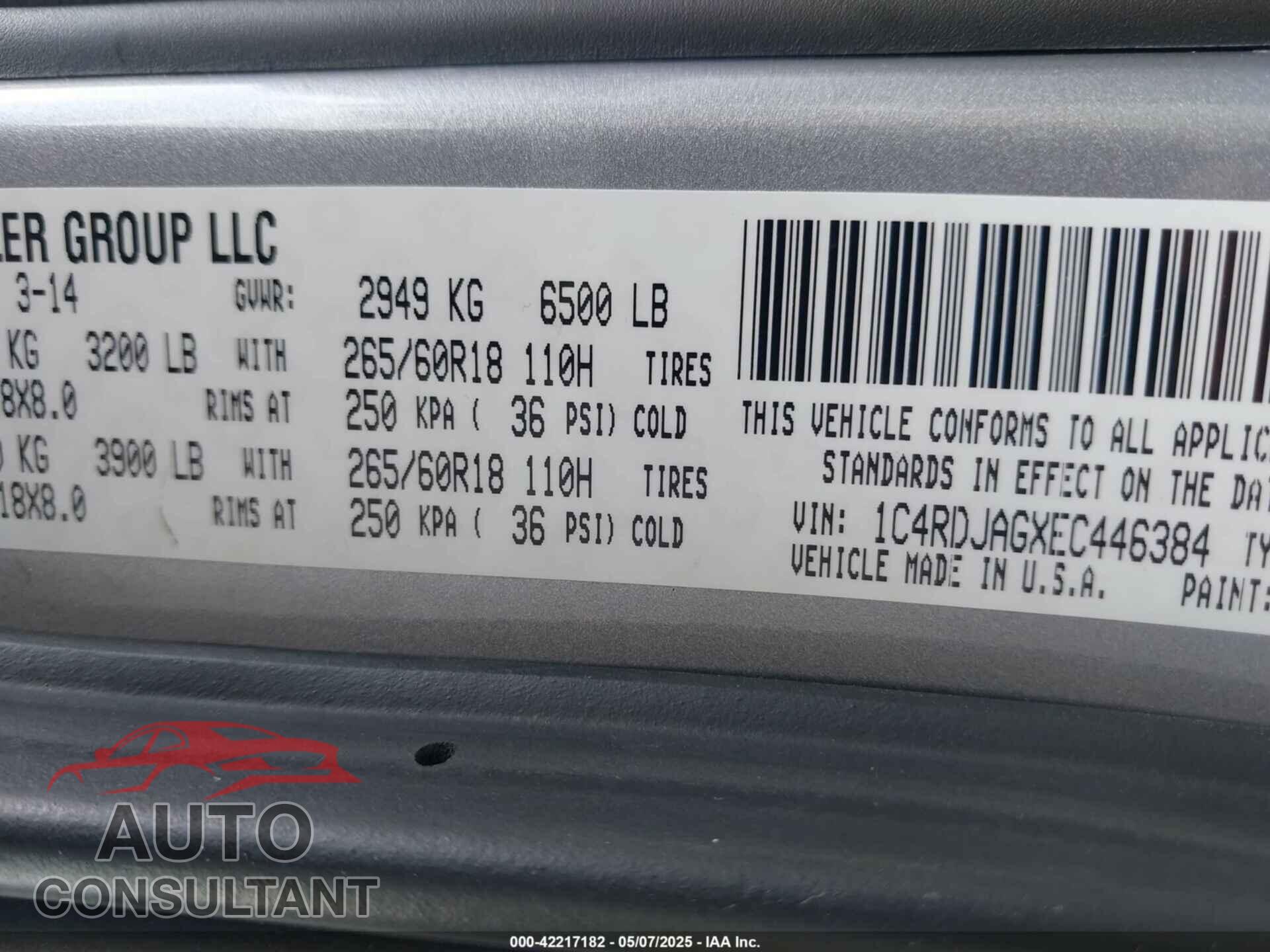 DODGE DURANGO 2014 - 1C4RDJAGXEC446384