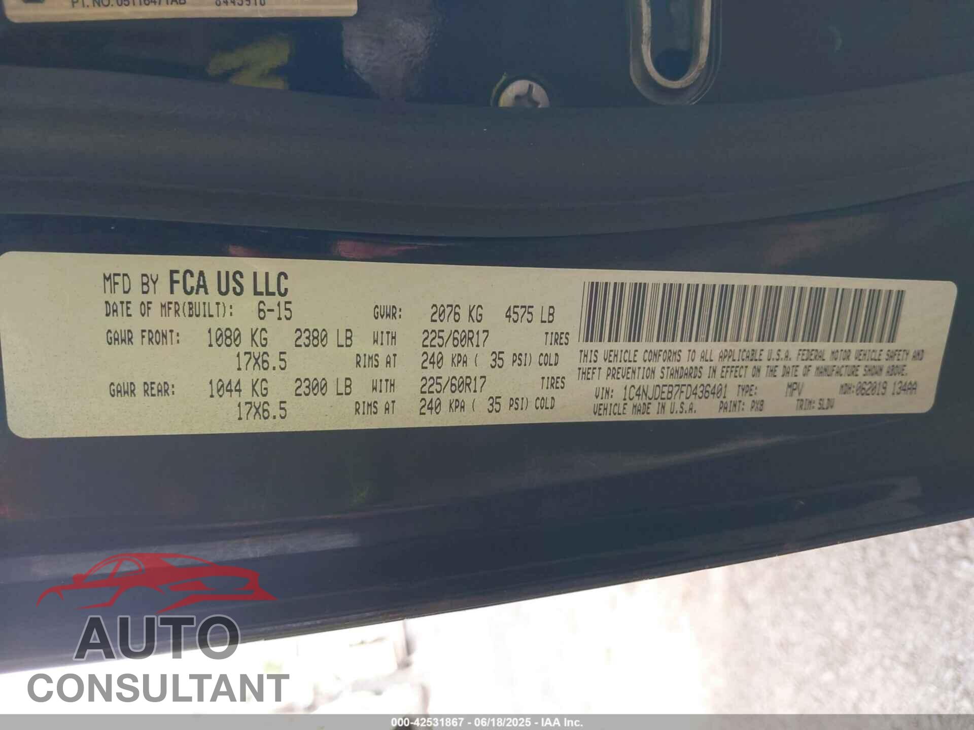 JEEP COMPASS 2015 - 1C4NJDEB7FD436401