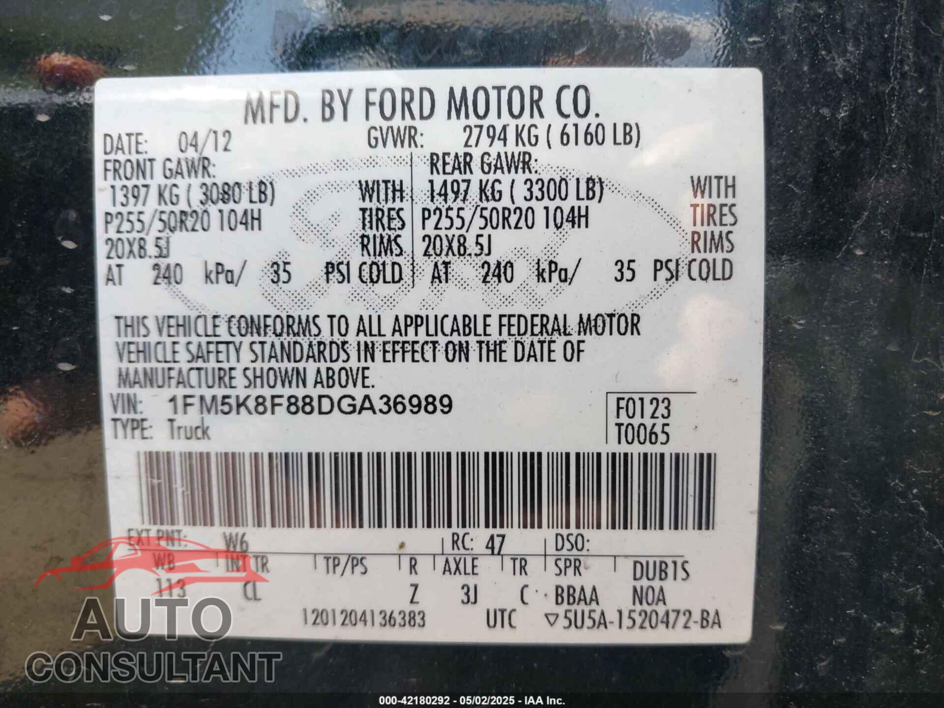 FORD EXPLORER 2013 - 1FM5K8F88DGA36989