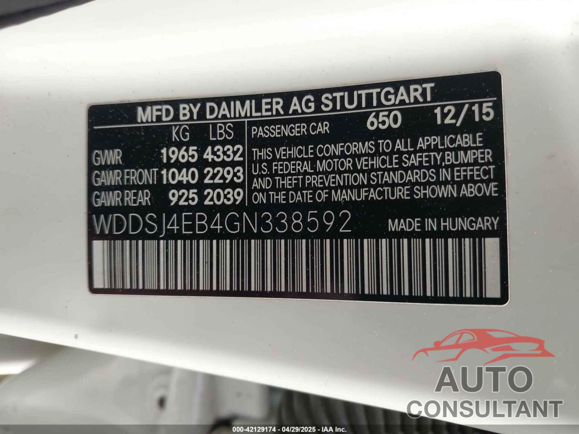 MERCEDES-BENZ CLA 250 2016 - WDDSJ4EB4GN338592