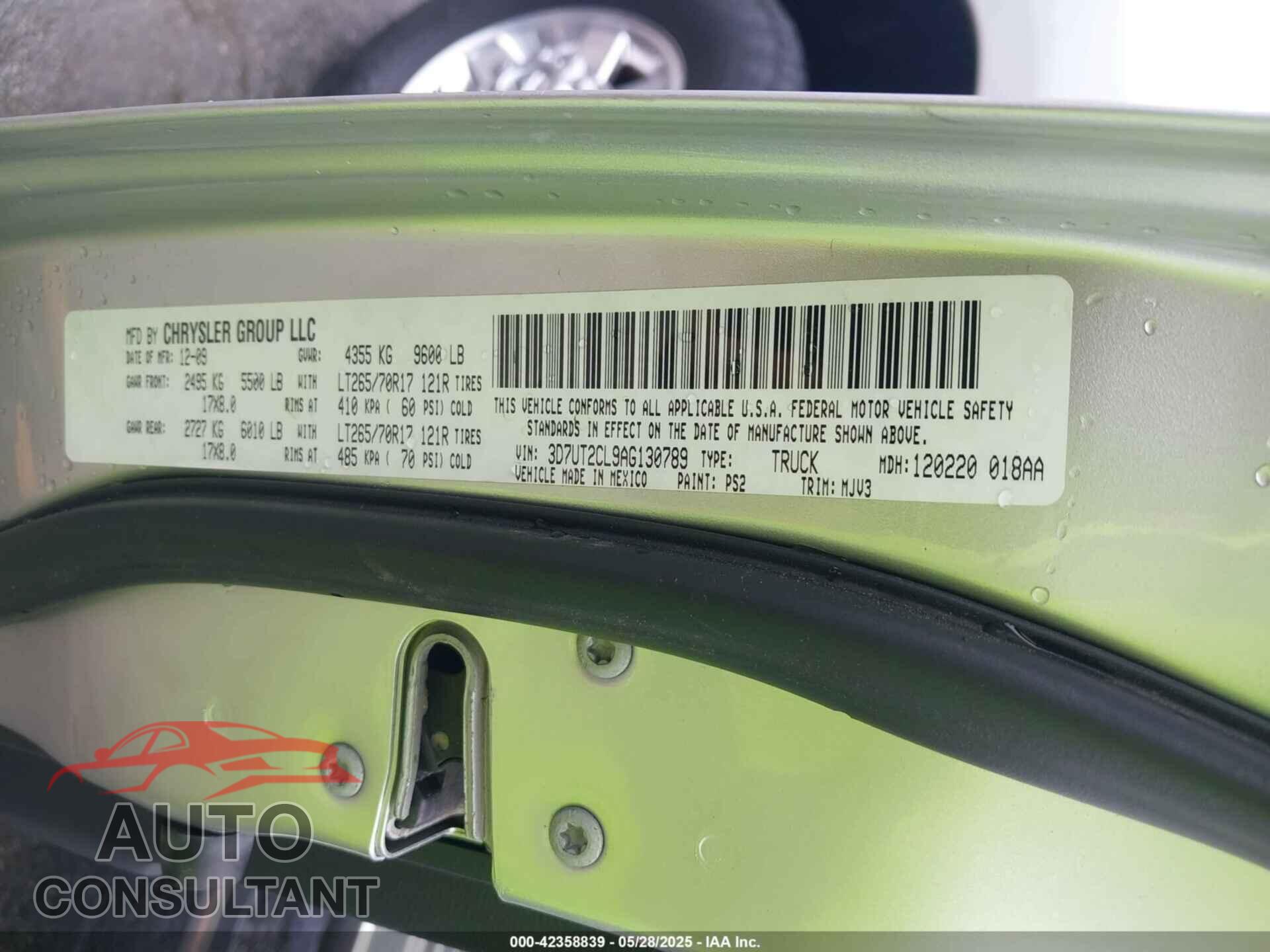 DODGE RAM 2500 2010 - 3D7UT2CL9AG130789