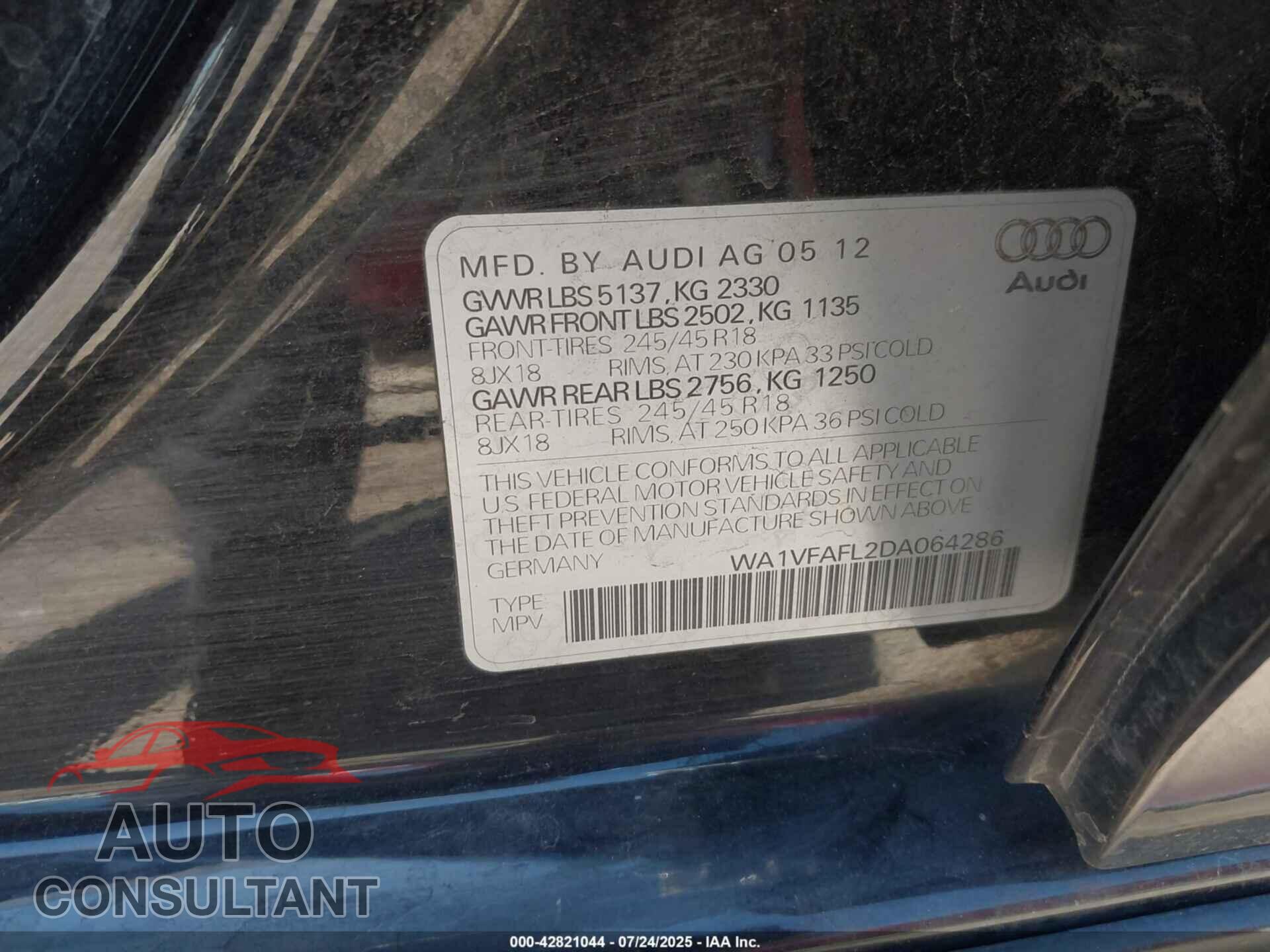AUDI ALLROAD 2013 - WA1VFAFL2DA064286