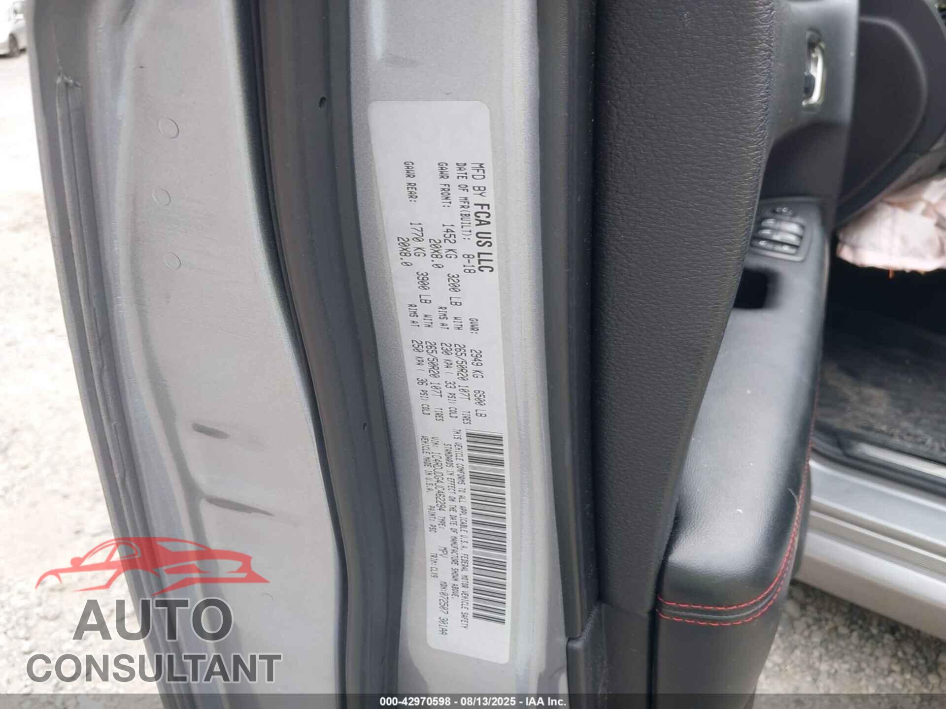 DODGE DURANGO 2018 - 1C4RDJDG4JC462294