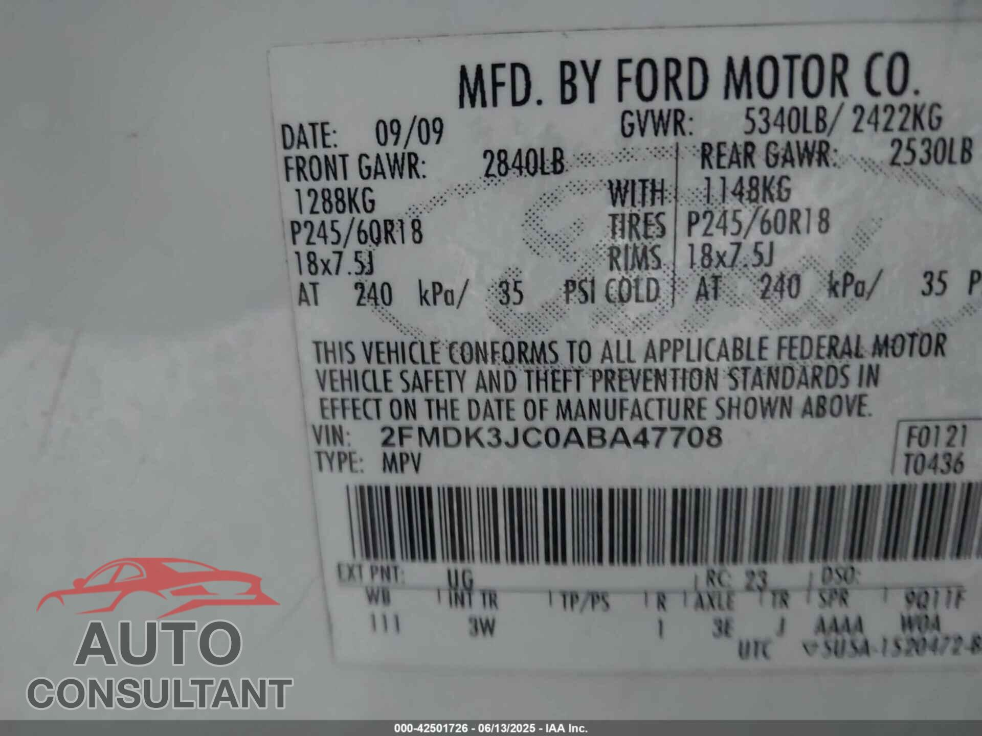 FORD EDGE 2010 - 2FMDK3JC0ABA47708