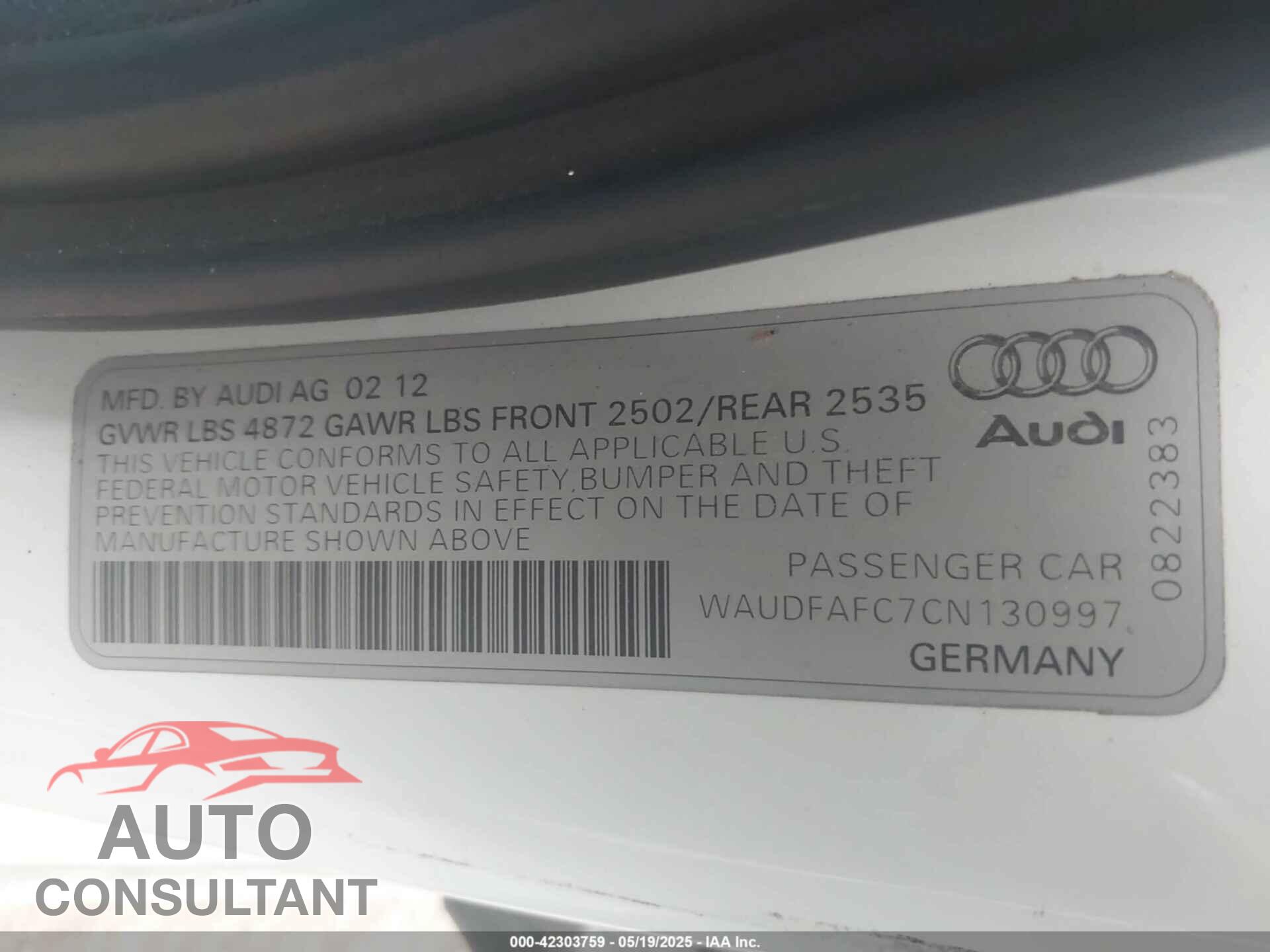 AUDI A6 2012 - WAUDFAFC7CN130997