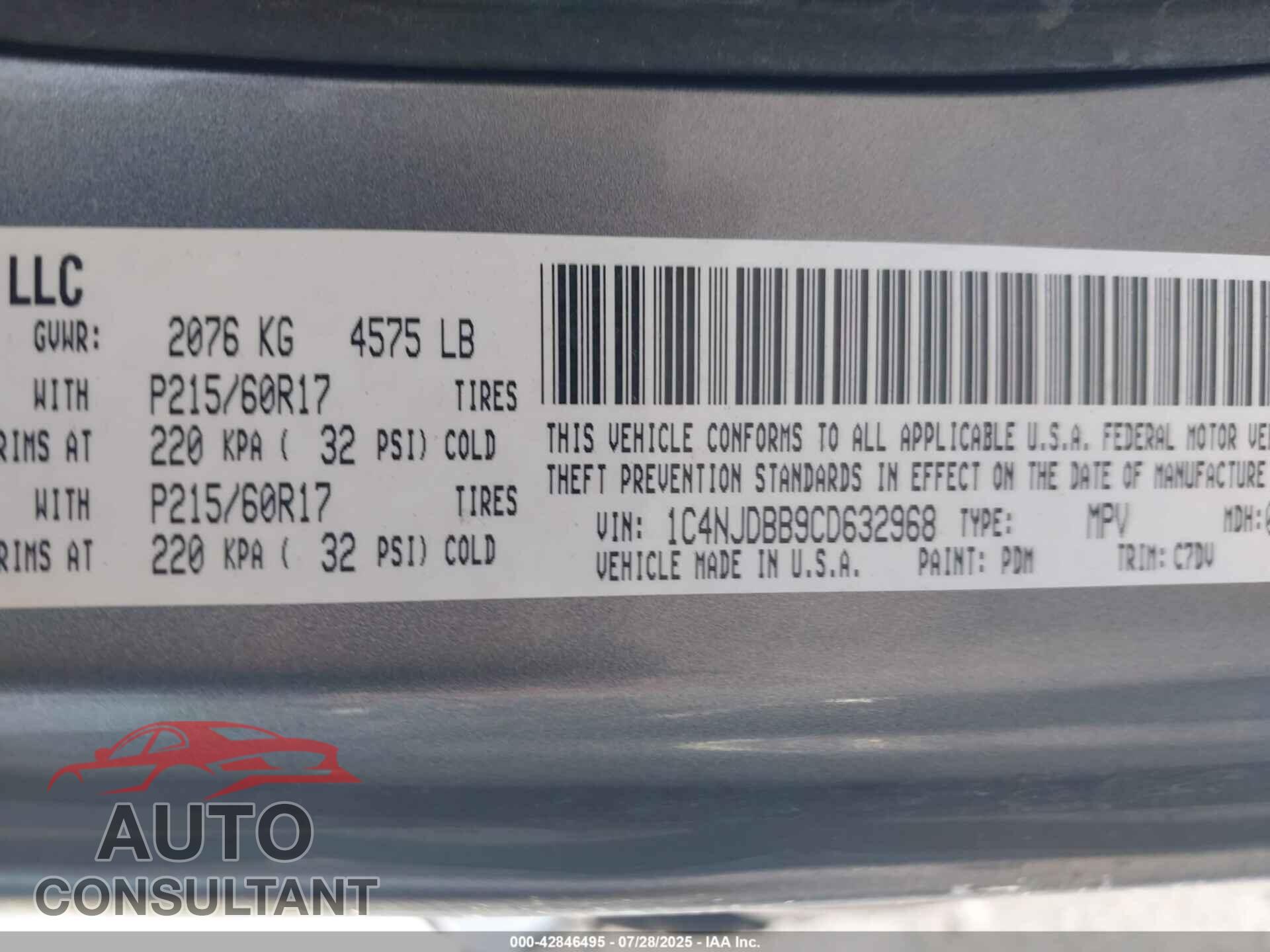 JEEP COMPASS 2012 - 1C4NJDBB9CD632968