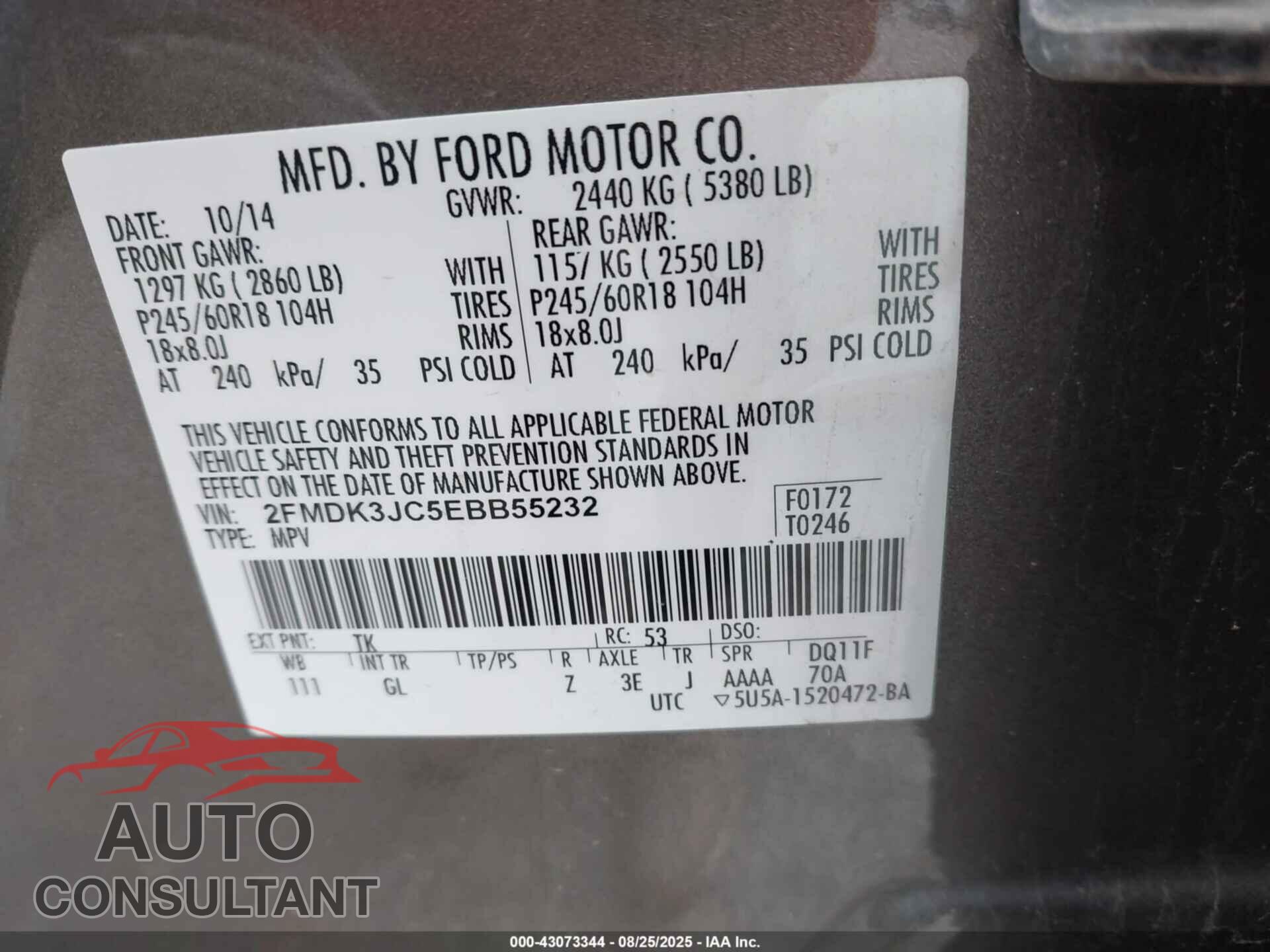 FORD EDGE 2014 - 2FMDK3JC5EBB55232