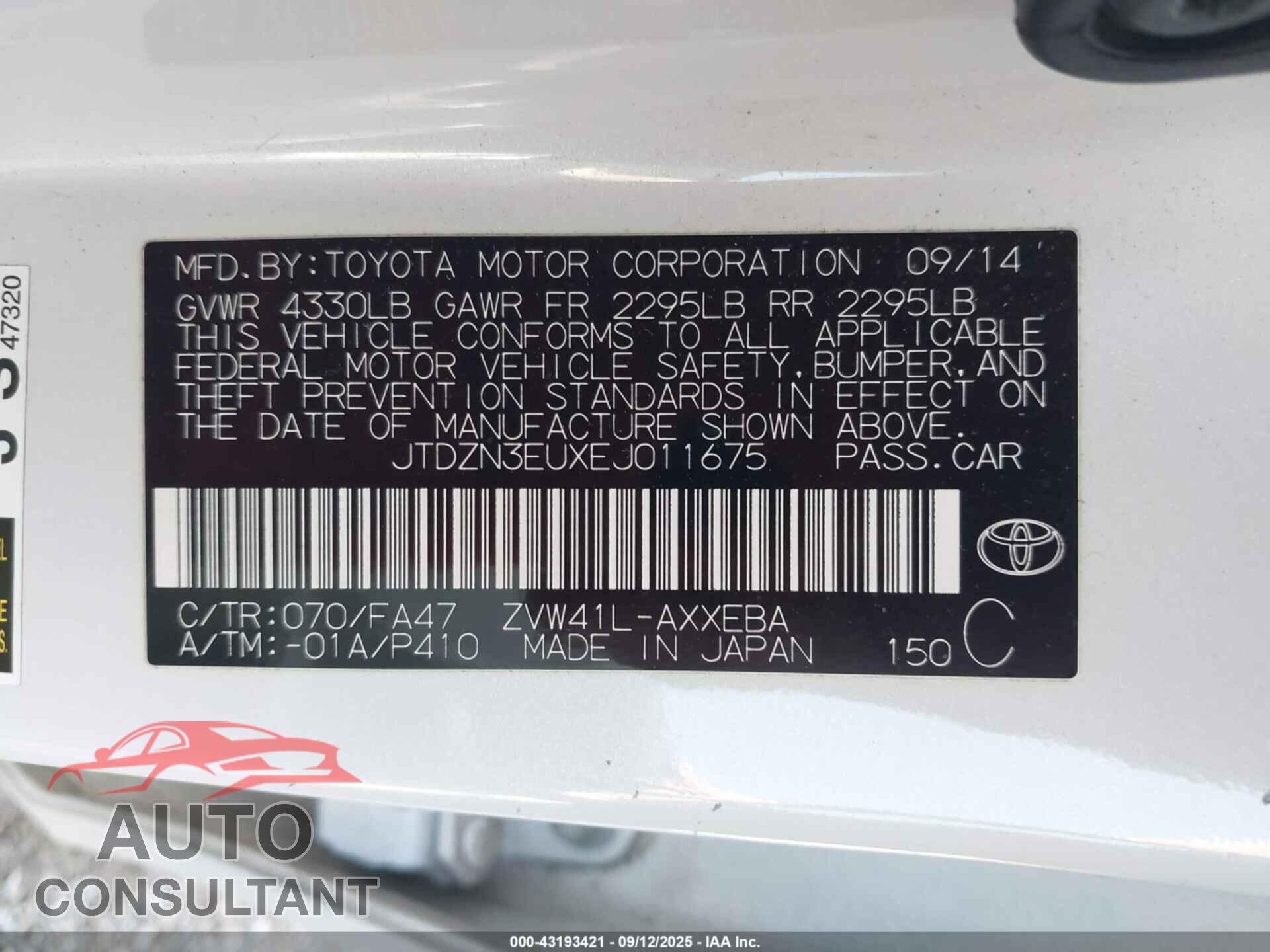 TOYOTA PRIUS V 2014 - JTDZN3EUXEJ011675