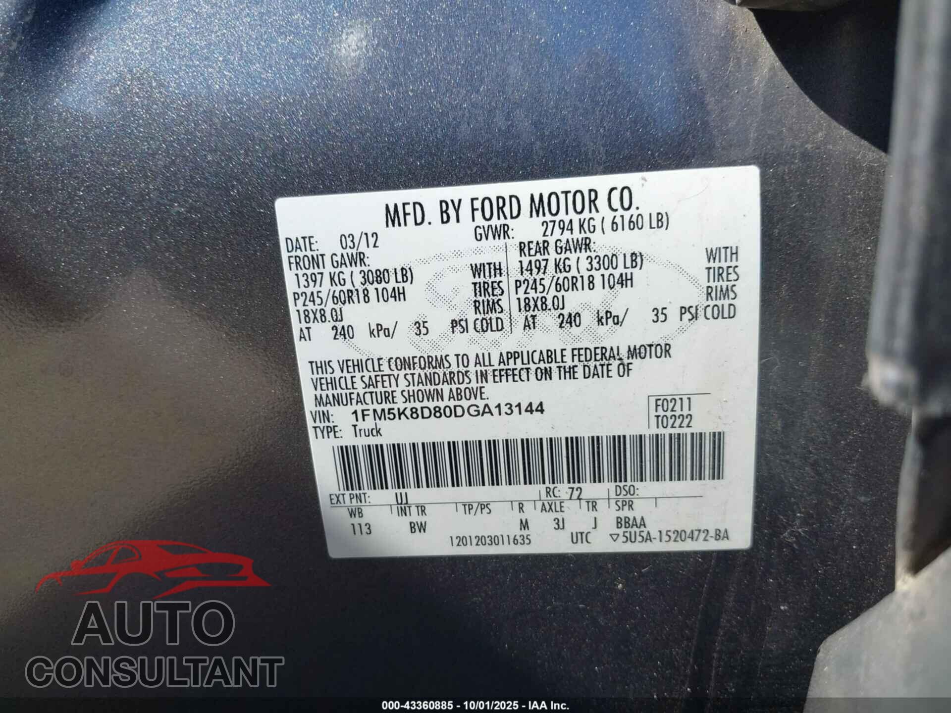 FORD EXPLORER 2013 - 1FM5K8D80DGA13144