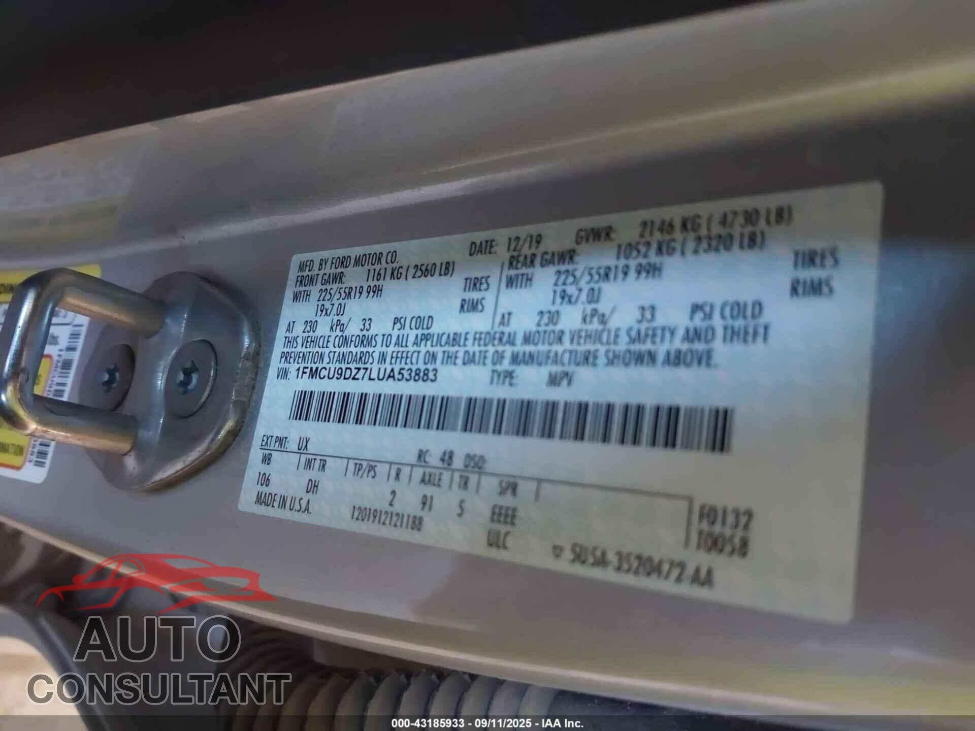 FORD ESCAPE 2020 - 1FMCU9DZ7LUA53883