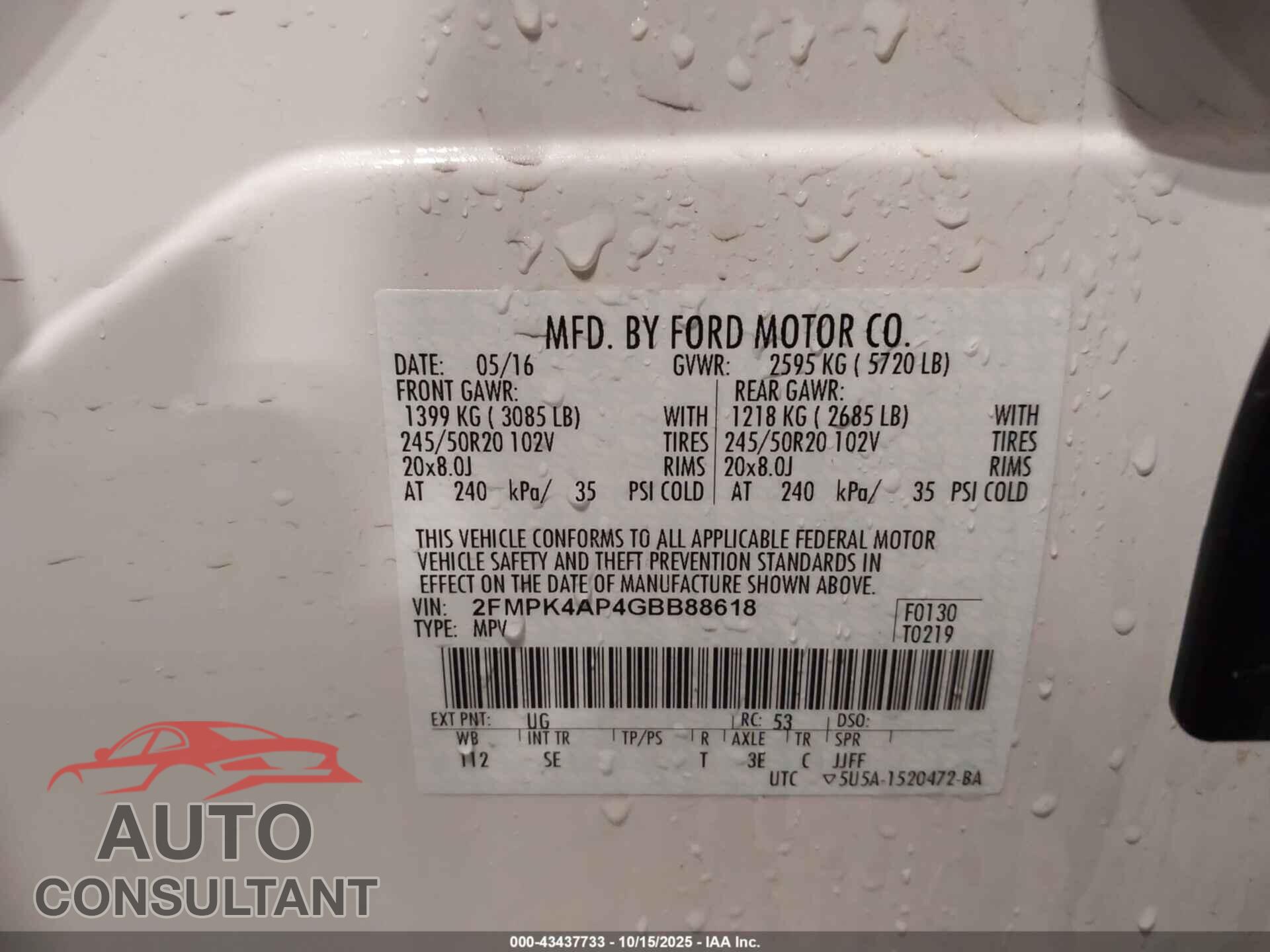 FORD EDGE 2016 - 2FMPK4AP4GBB88618
