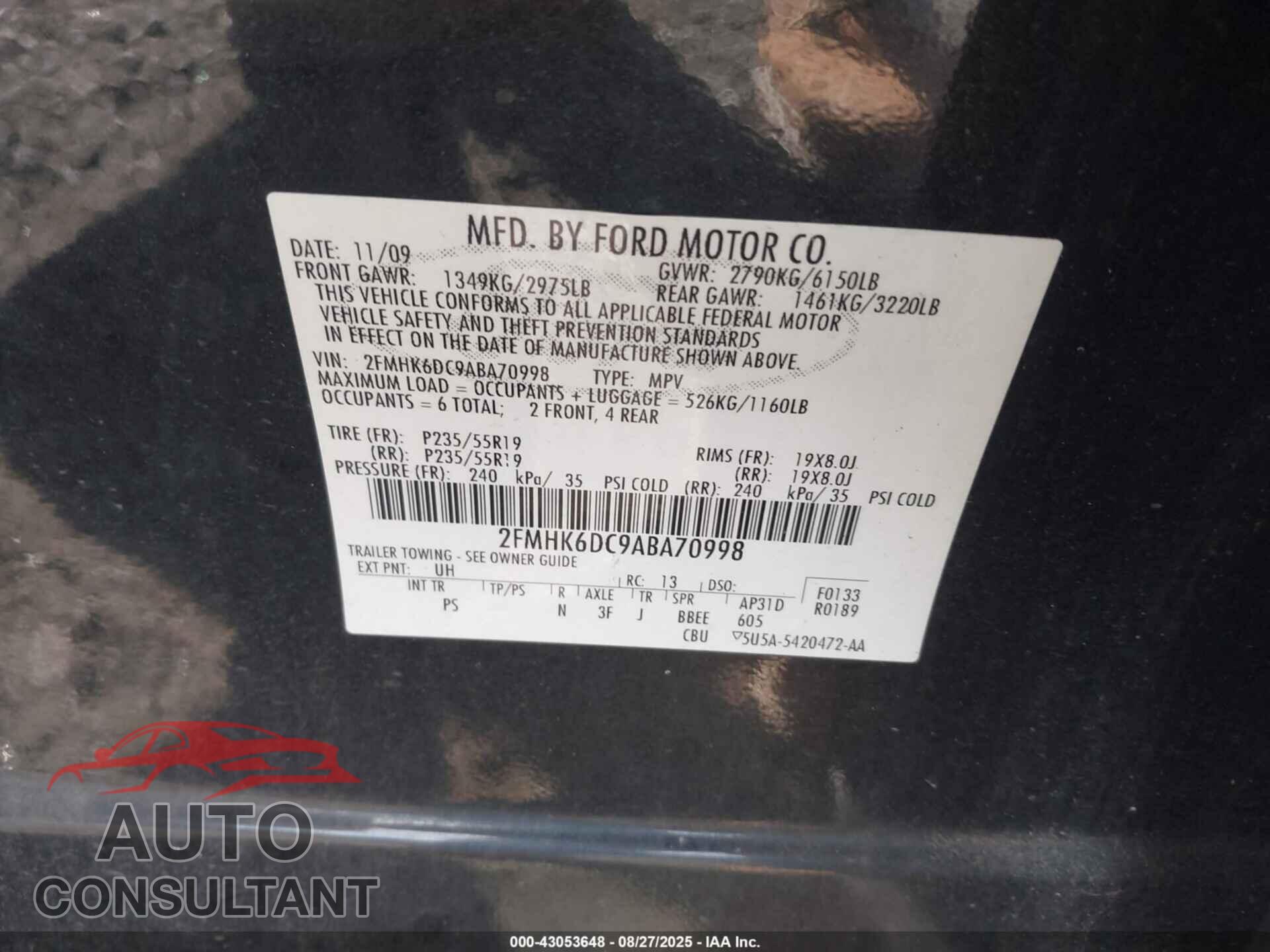 FORD FLEX 2010 - 2FMHK6DC9ABA70998