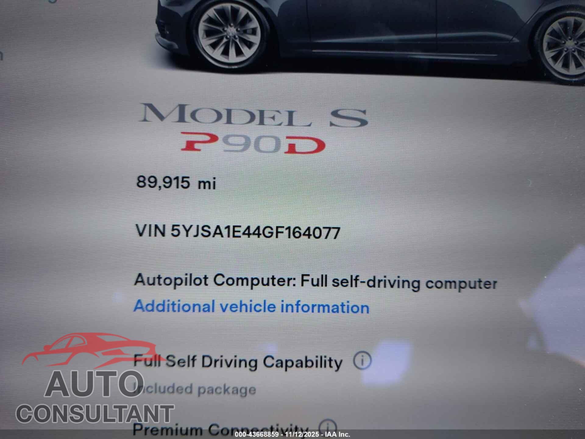 TESLA MODEL S 2016 - 5YJSA1E44GF164077