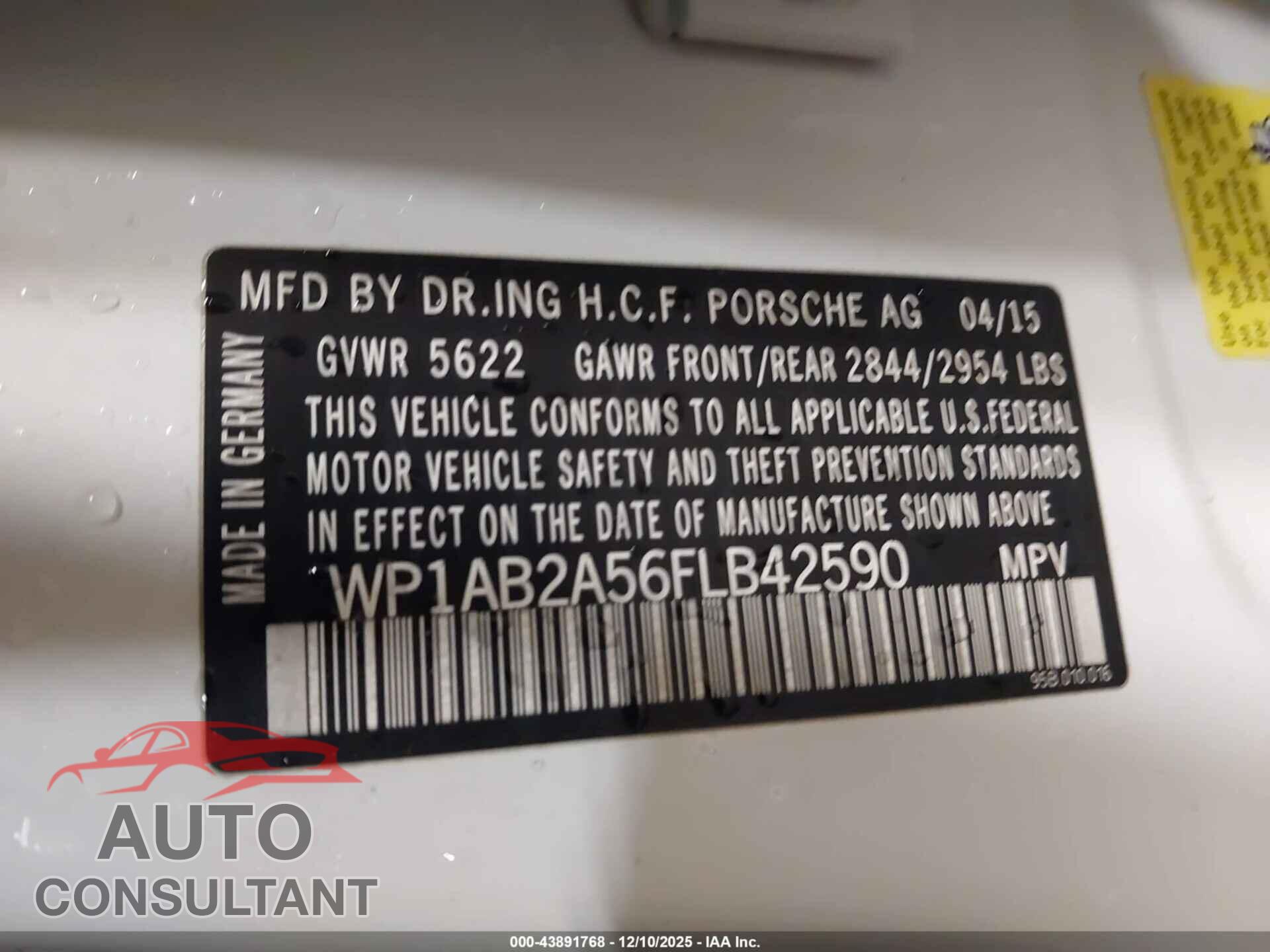 PORSCHE MACAN 2015 - WP1AB2A56FLB42590