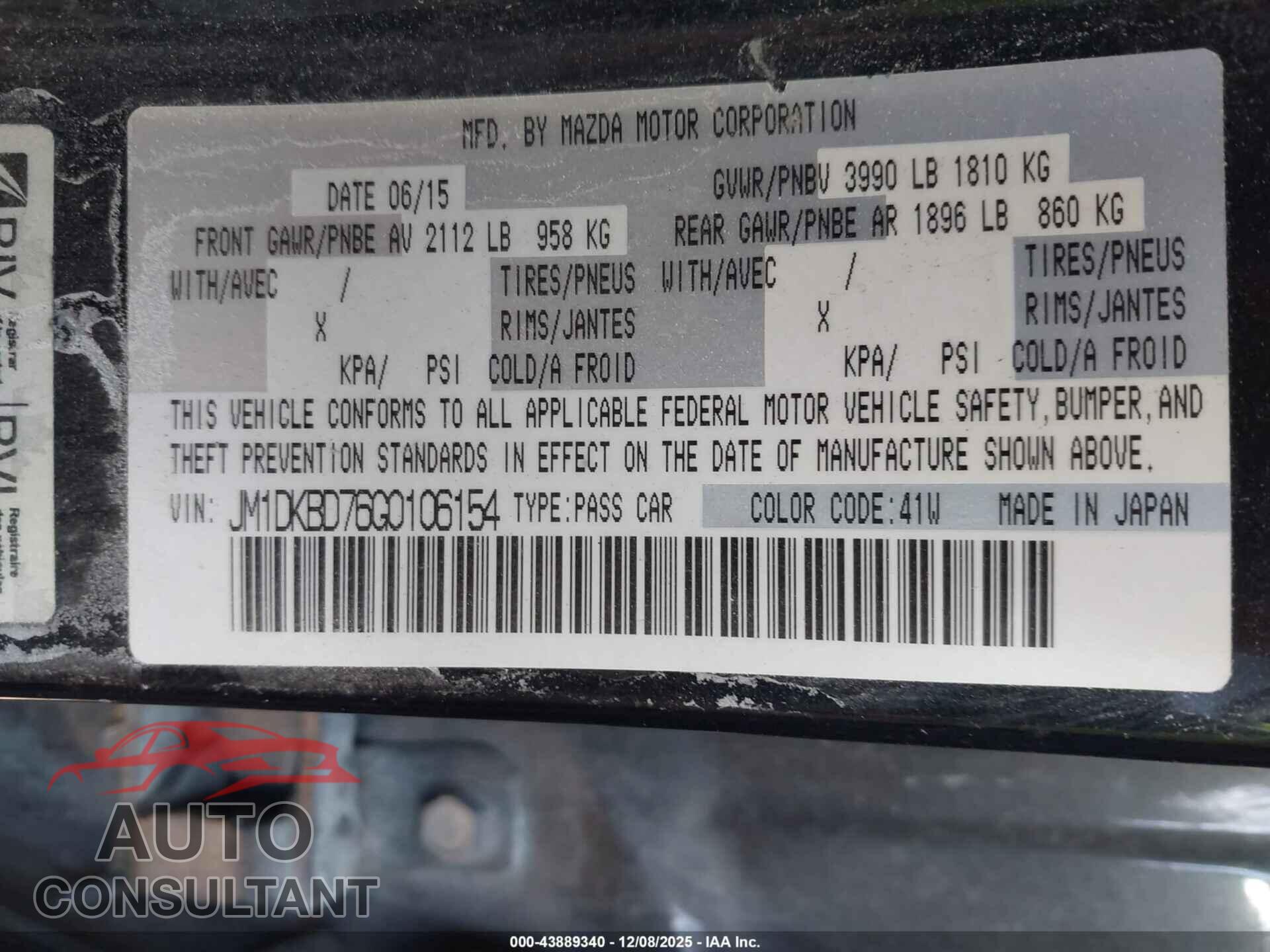 MAZDA CX-3 2016 - JM1DKBD76G0106154