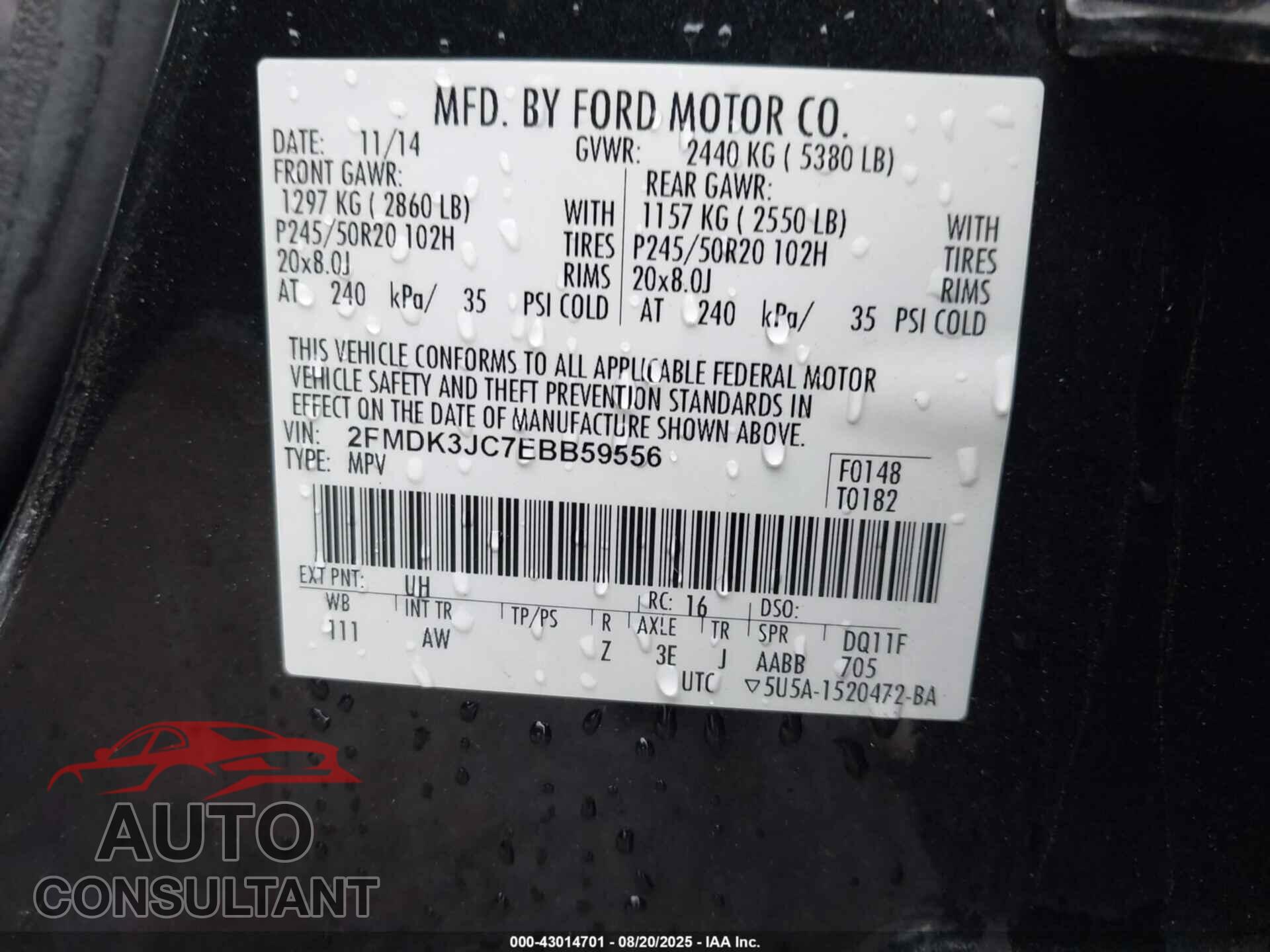 FORD EDGE 2014 - 2FMDK3JC7EBB59556