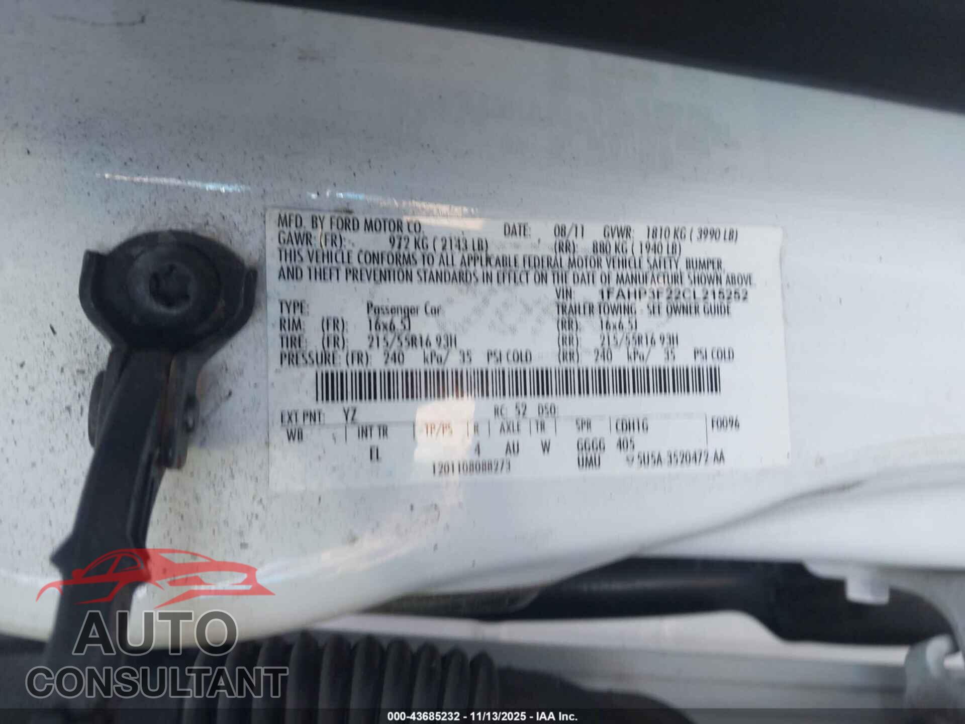FORD FOCUS 2012 - 1FAHP3F22CL215252