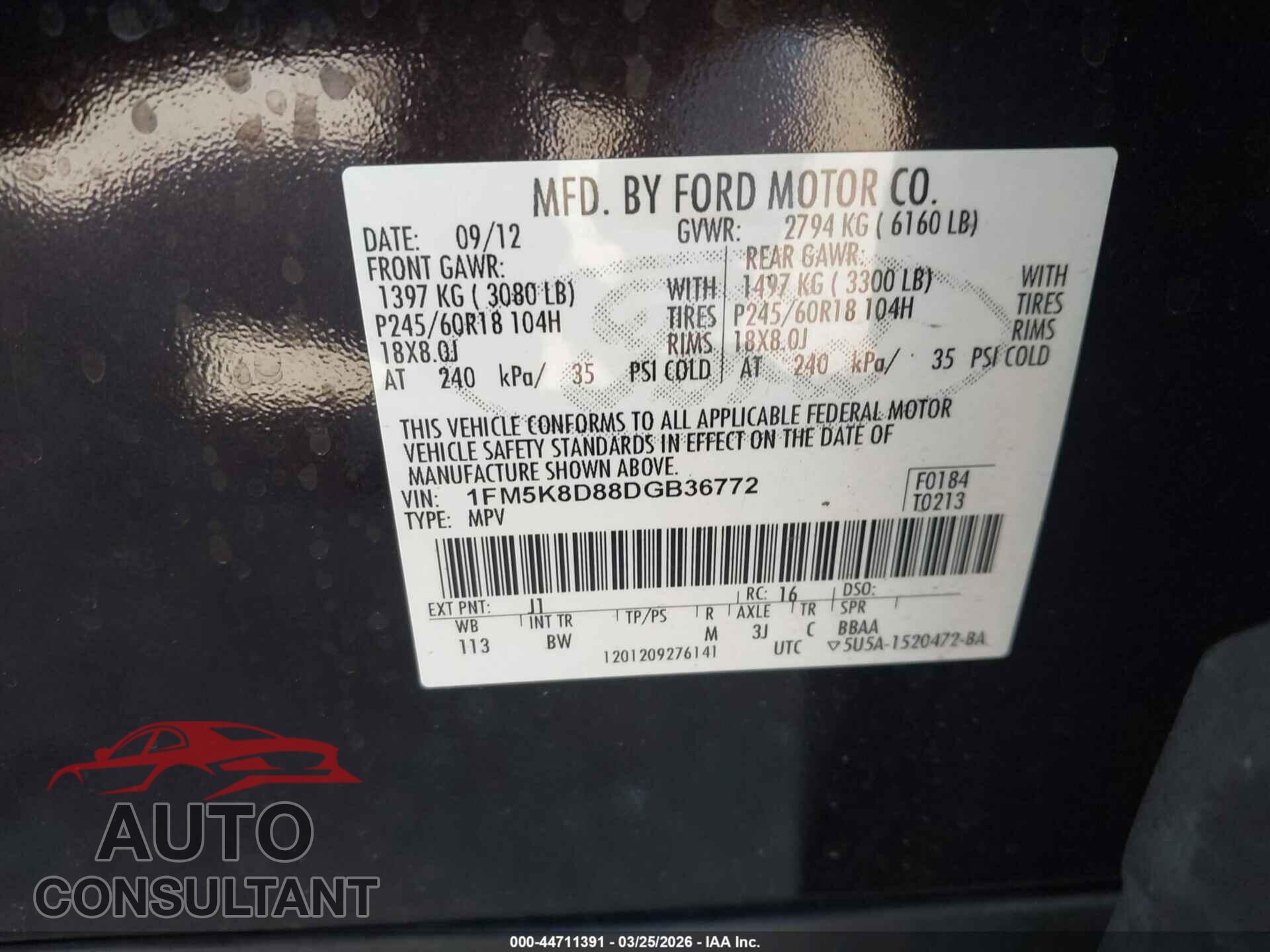 FORD EXPLORER 2013 - 1FM5K8D88DGB36772