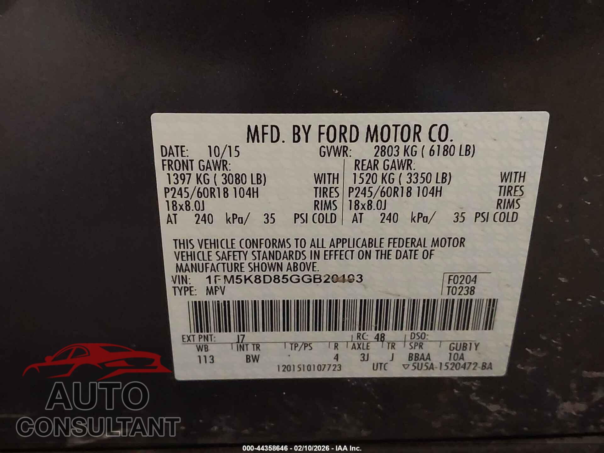 FORD EXPLORER 2016 - 1FM5K8D85GGB20193