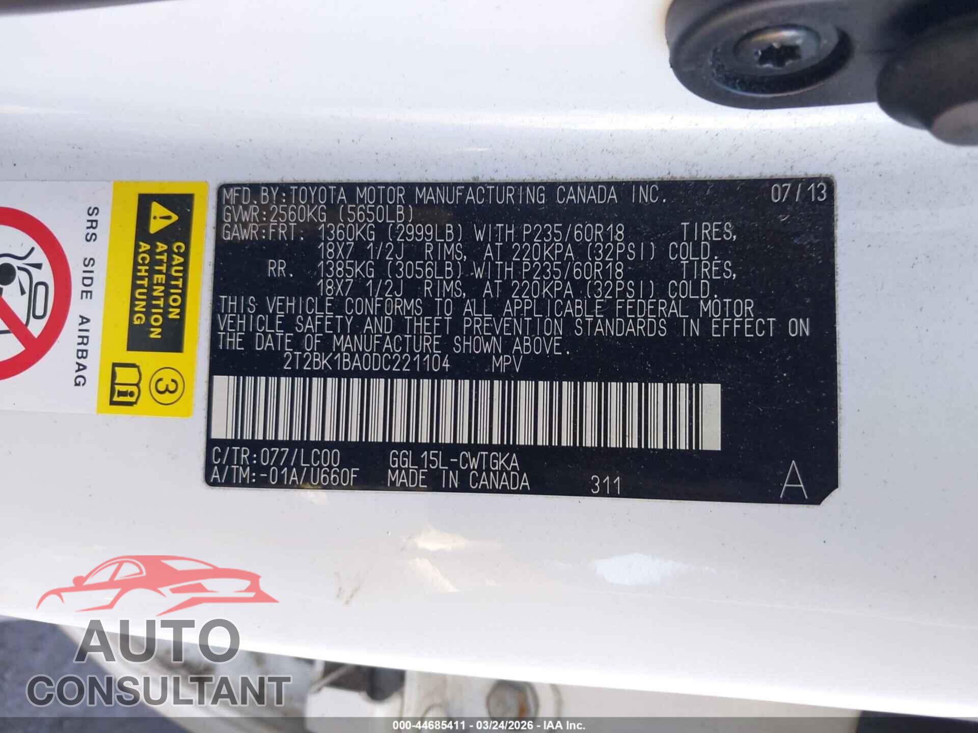 LEXUS RX 350 2013 - 2T2BK1BA0DC221104