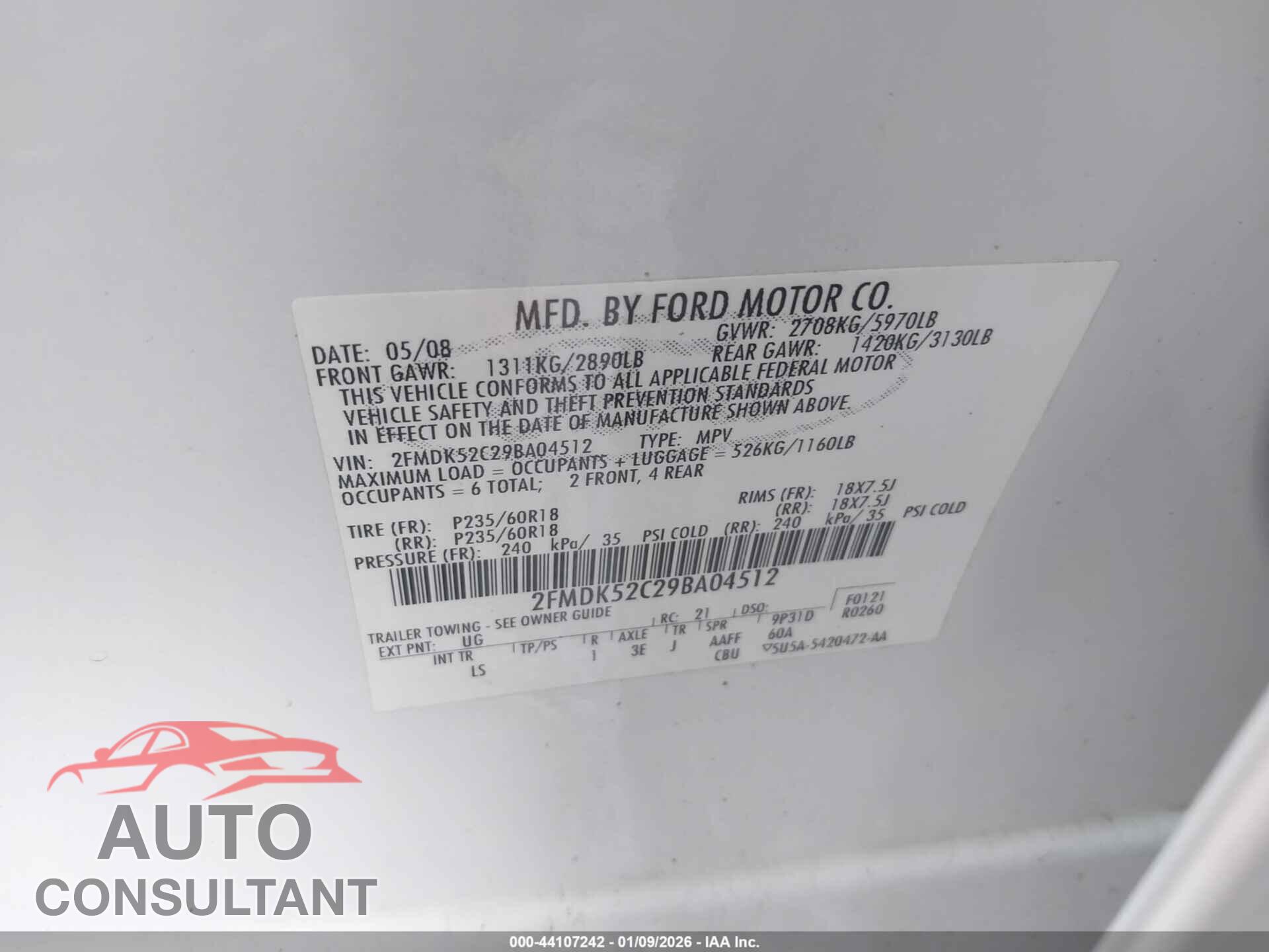 FORD FLEX 2009 - 2FMDK52C29BA04512