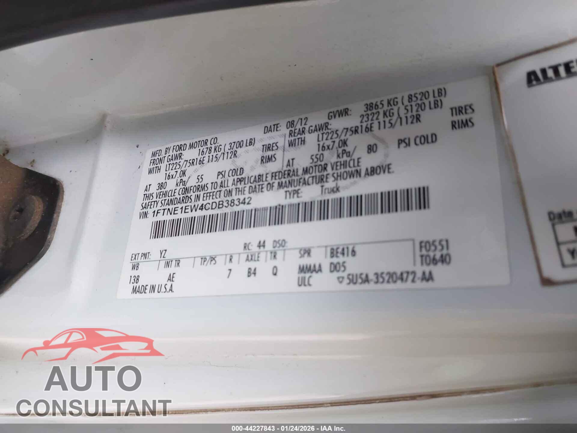 FORD E-150 2012 - 1FTNE1EW4CDB38342