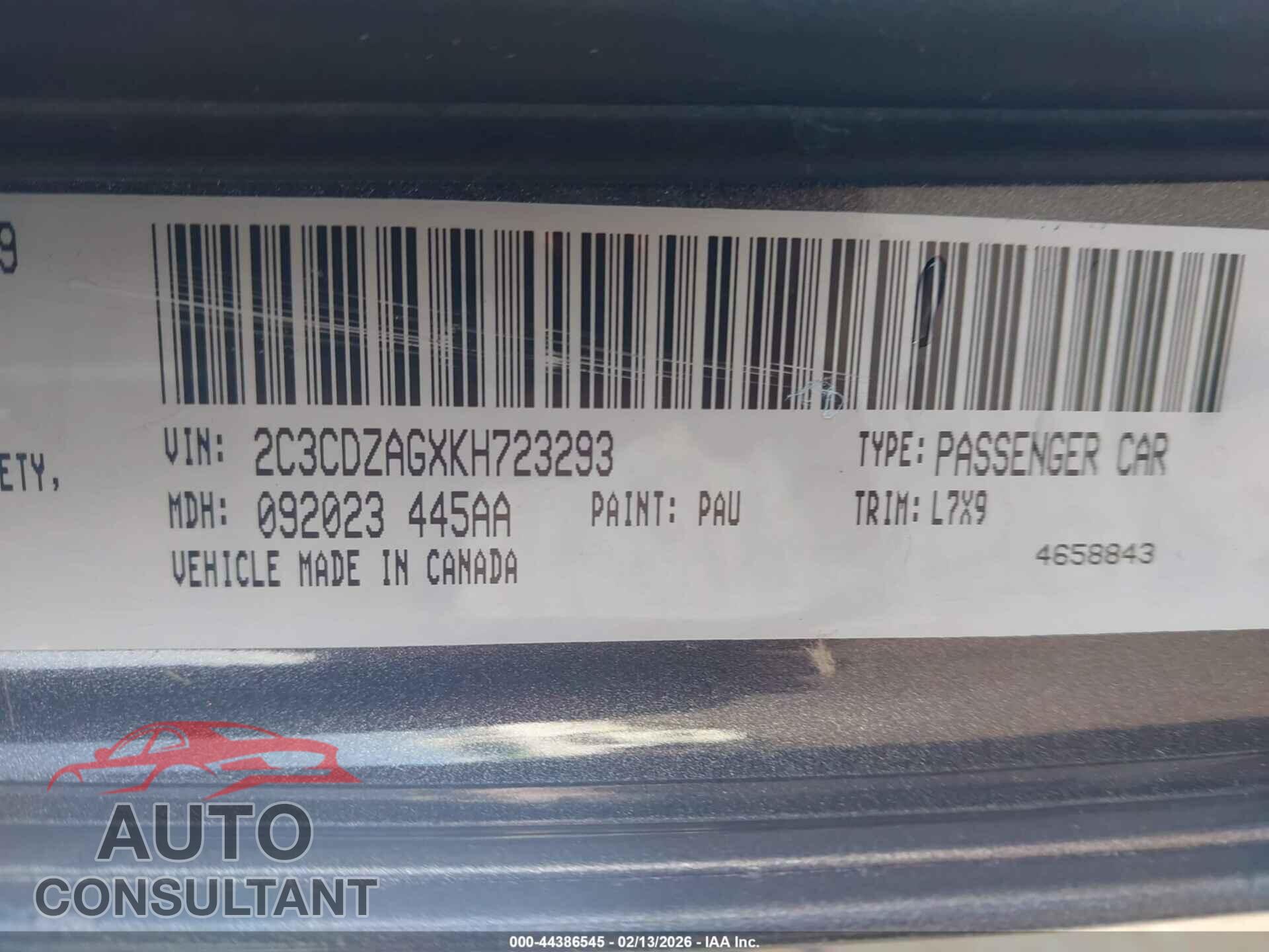DODGE CHALLENGER 2019 - 2C3CDZAGXKH723293