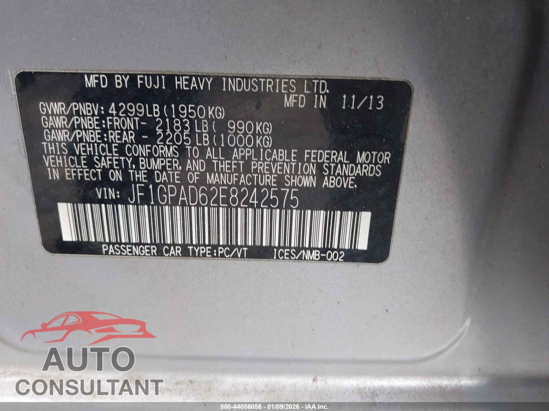 SUBARU IMPREZA 2014 - JF1GPAD62E8242575