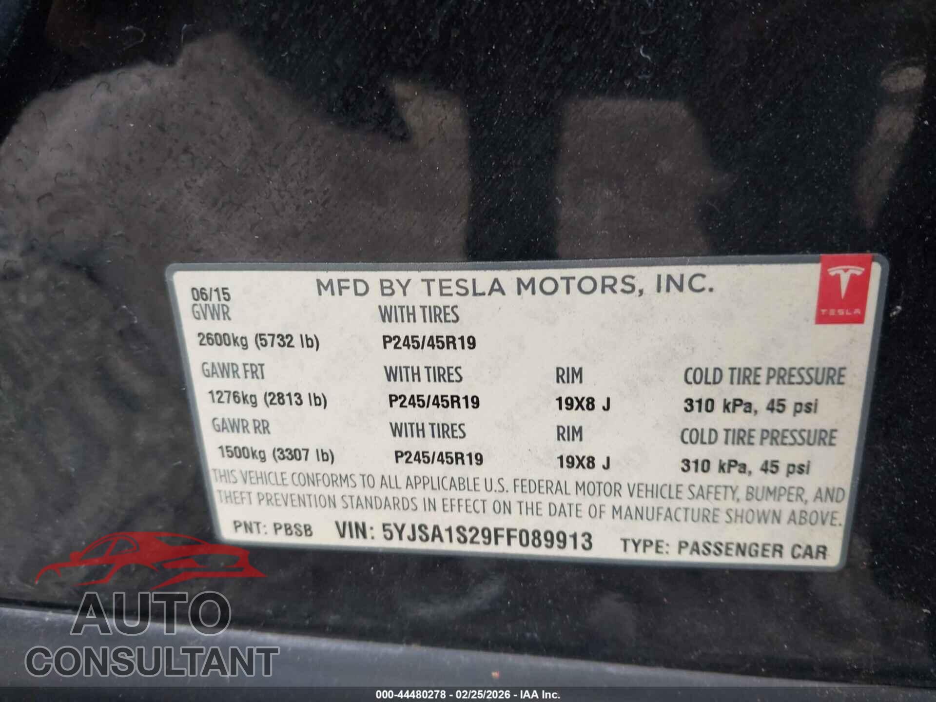 TESLA MODEL S 2015 - 5YJSA1S29FF089913