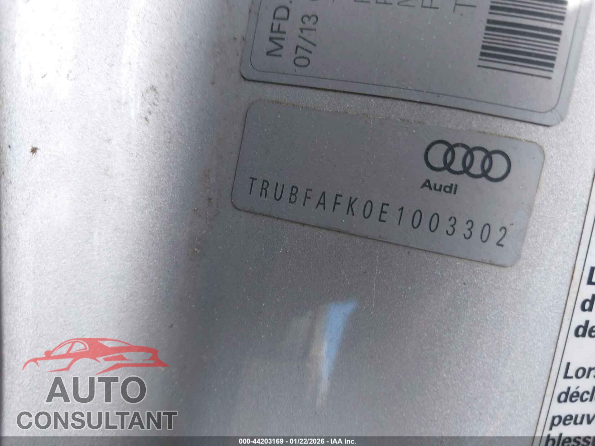 AUDI TT 2014 - TRUBFAFK0E1003302