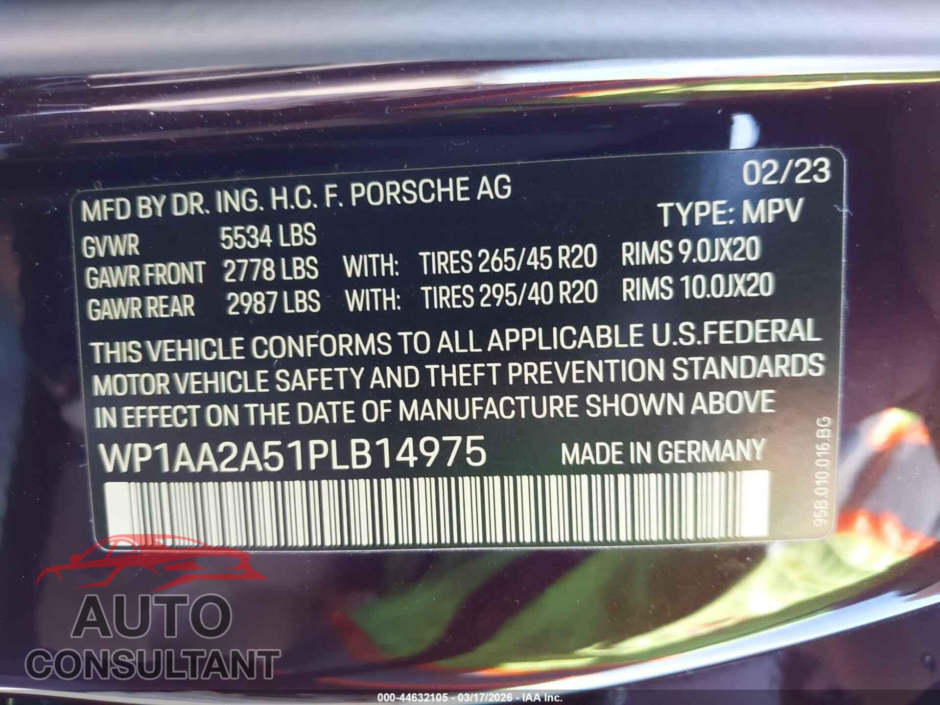 PORSCHE MACAN 2023 - WP1AA2A51PLB14975