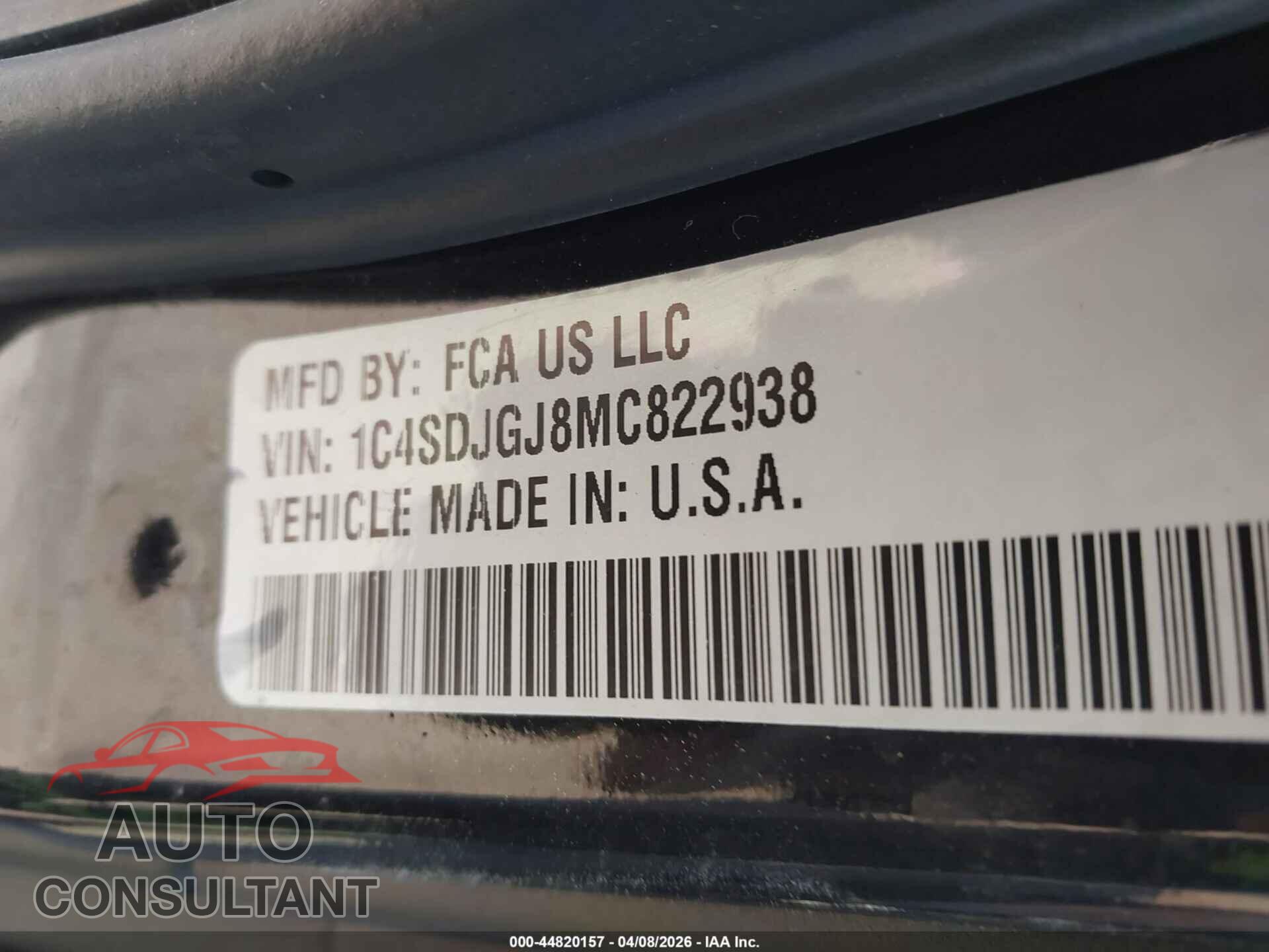 DODGE DURANGO 2021 - 1C4SDJGJ8MC822938