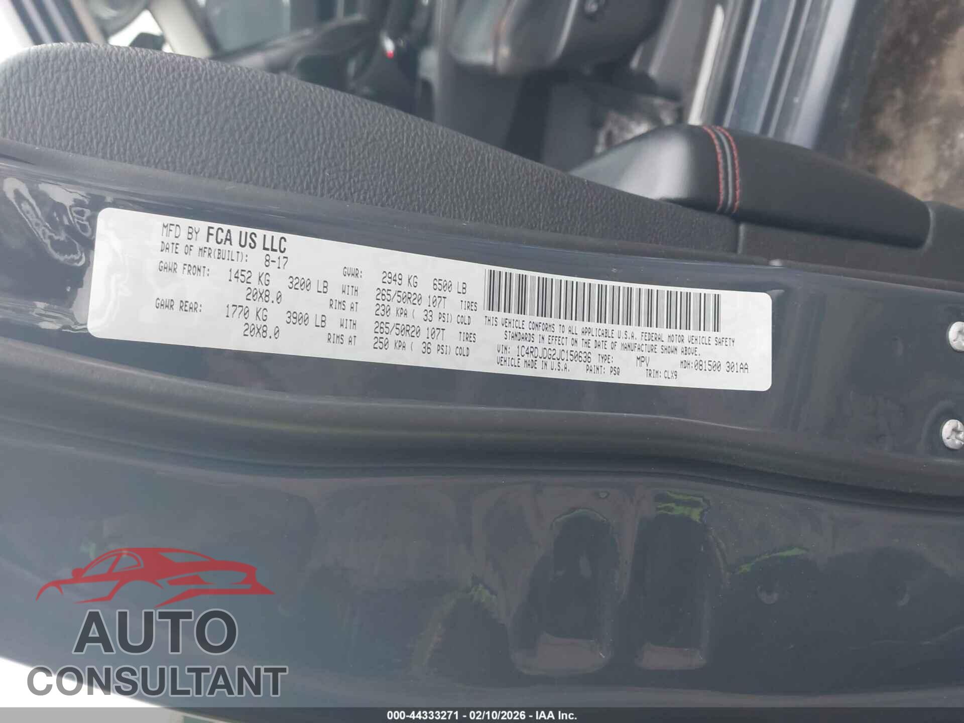 DODGE DURANGO 2018 - 1C4RDJDG2JC150636