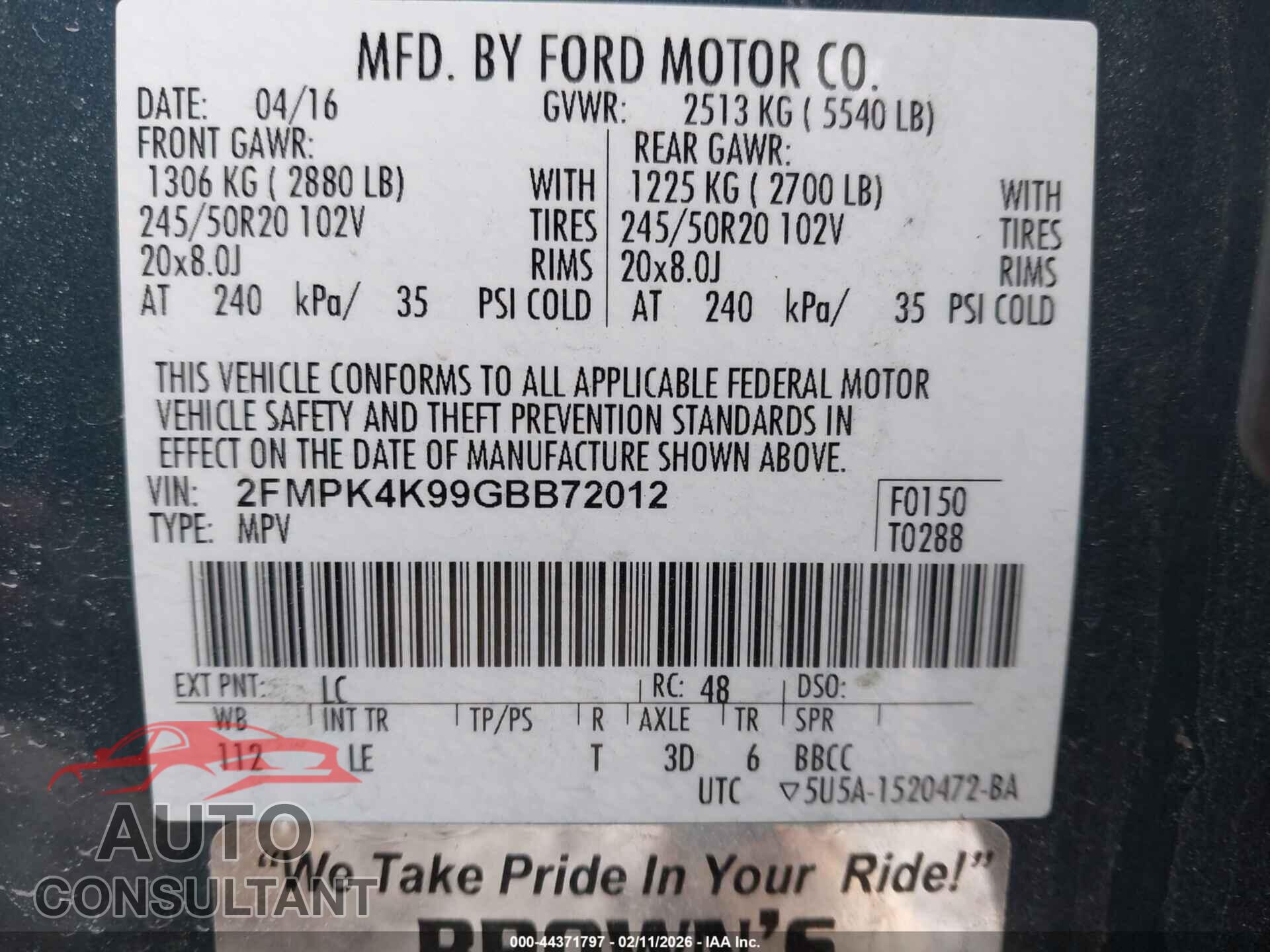 FORD EDGE 2016 - 2FMPK4K99GBB72012
