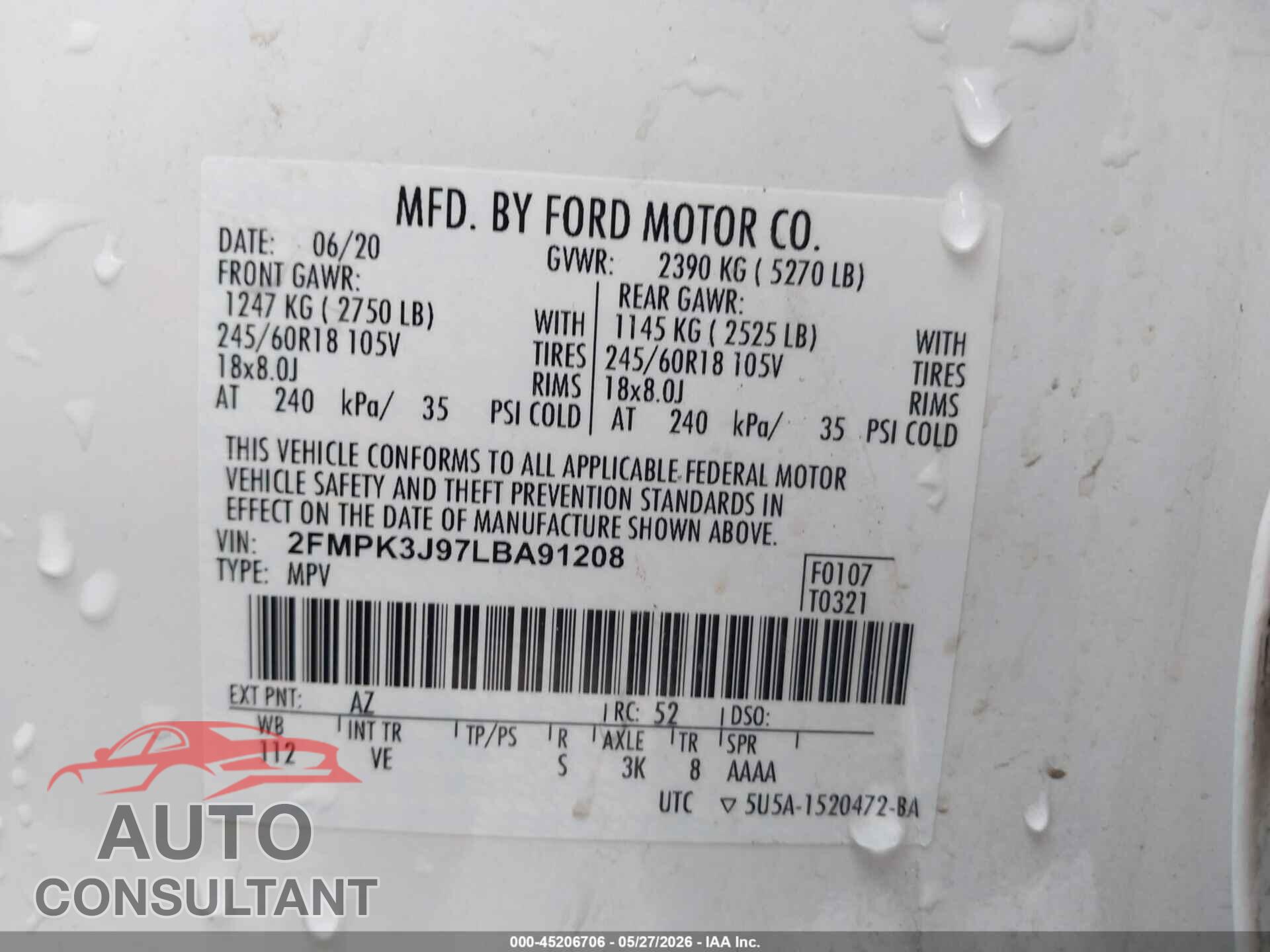 FORD EDGE 2020 - 2FMPK3J97LBA91208
