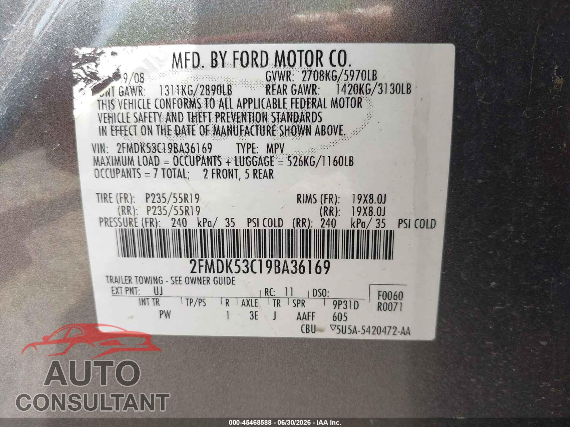 FORD FLEX 2009 - 2FMDK53C19BA36169