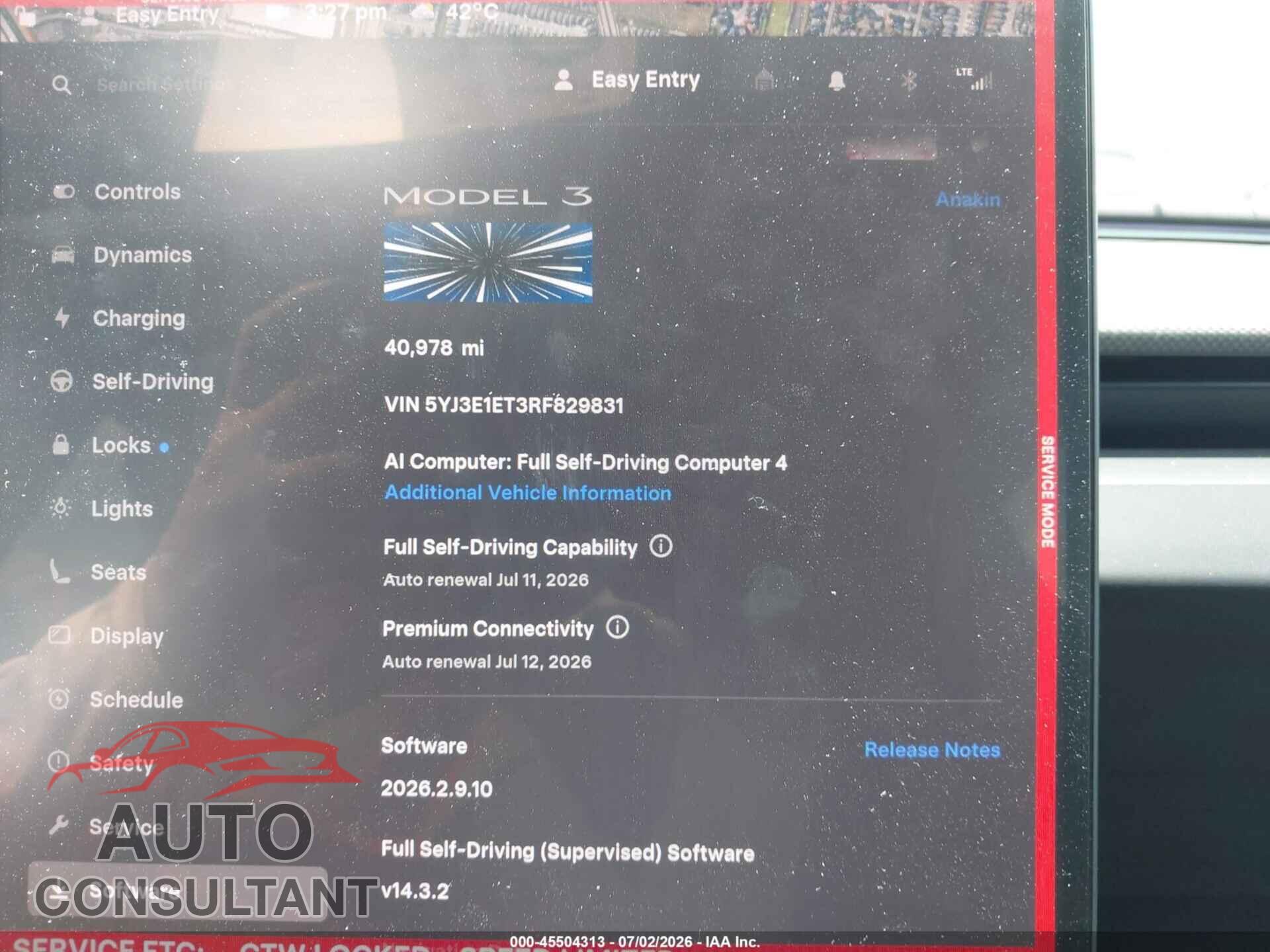 TESLA MODEL 3 2024 - 5YJ3E1ET3RF829831