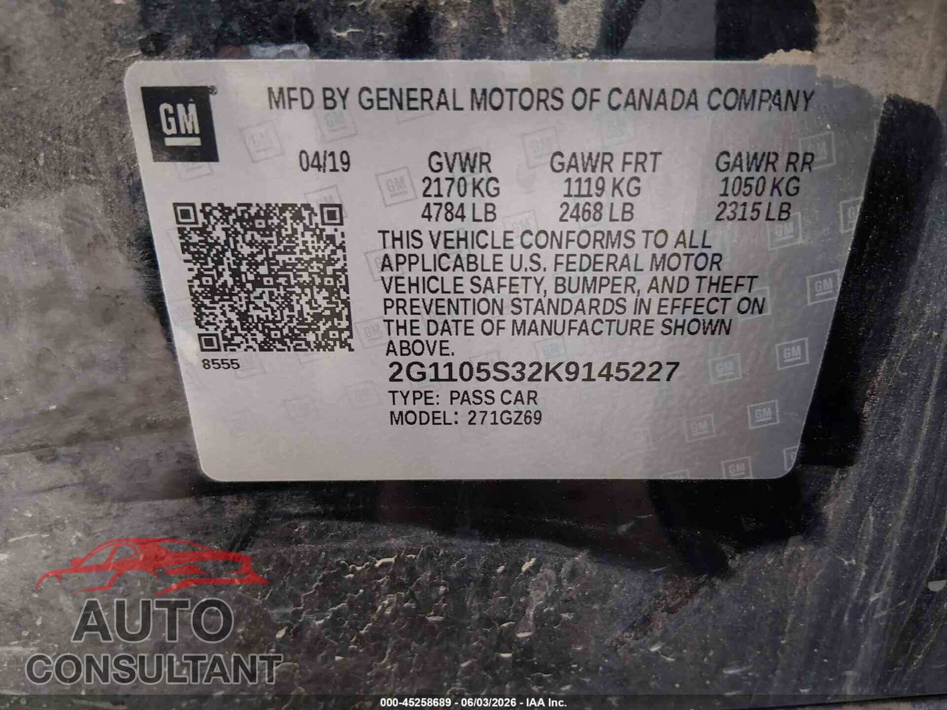 CHEVROLET IMPALA 2019 - 2G1105S32K9145227