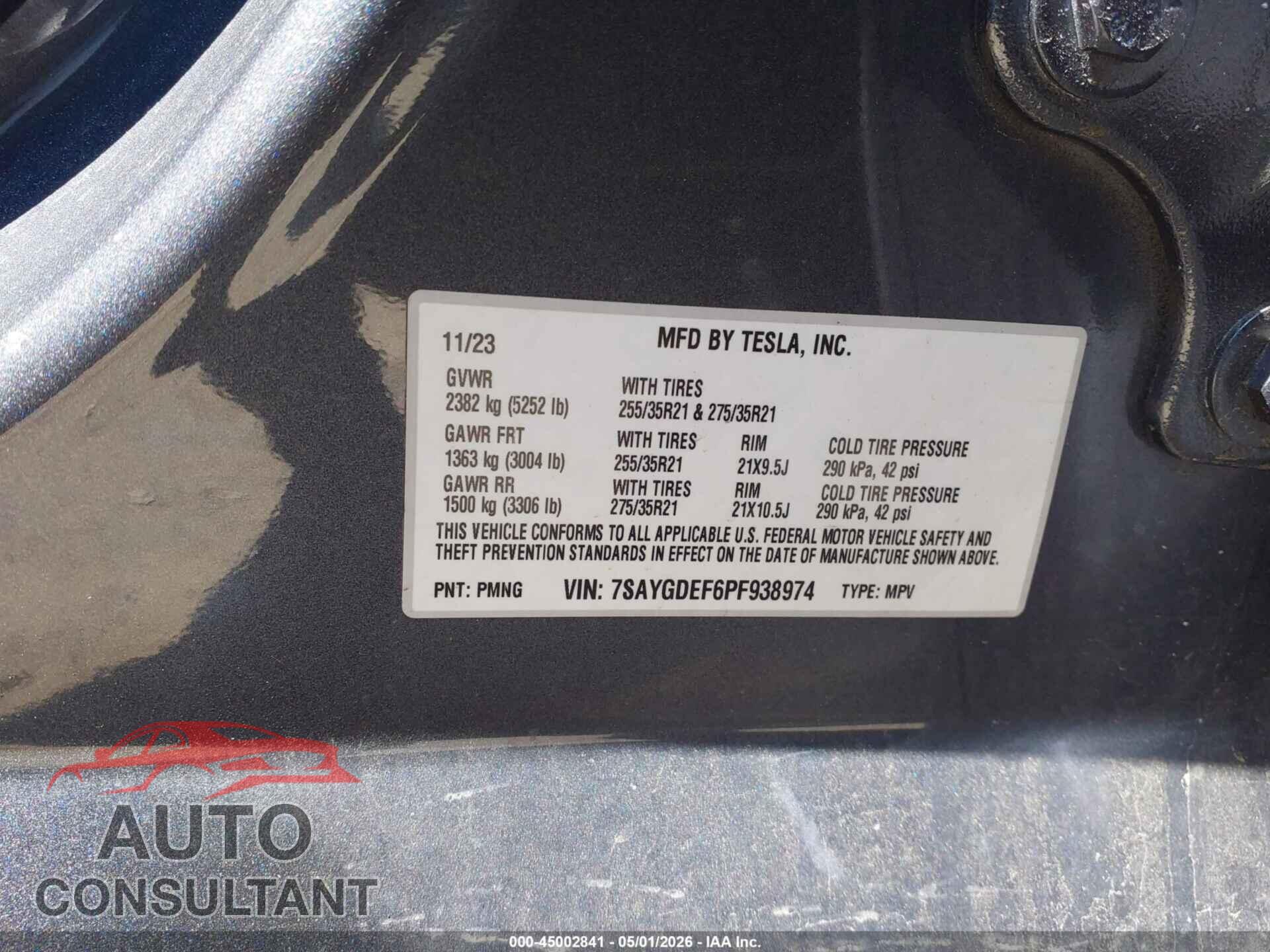 TESLA MODEL Y 2023 - 7SAYGDEF6PF938974