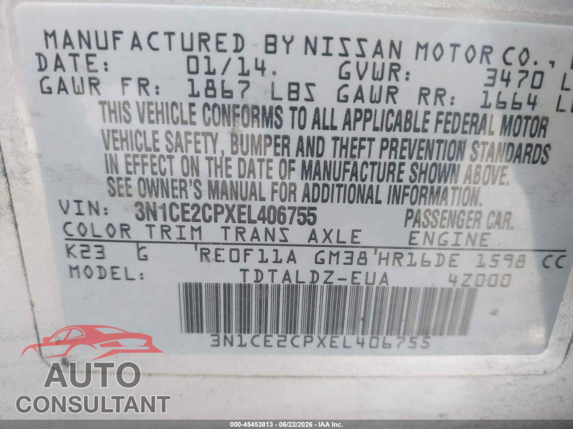 NISSAN VERSA NOTE 2014 - 3N1CE2CPXEL406755