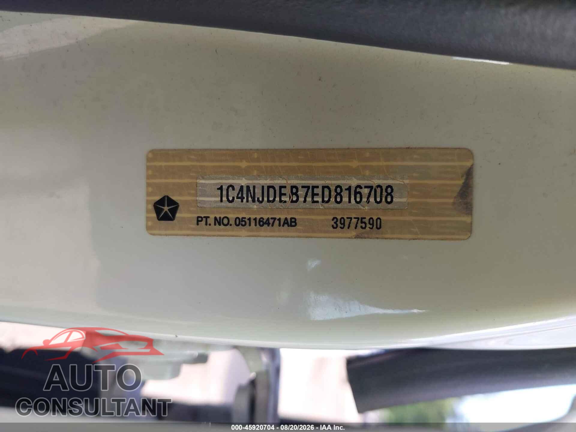 JEEP COMPASS 2014 - 1C4NJDEB7ED816708