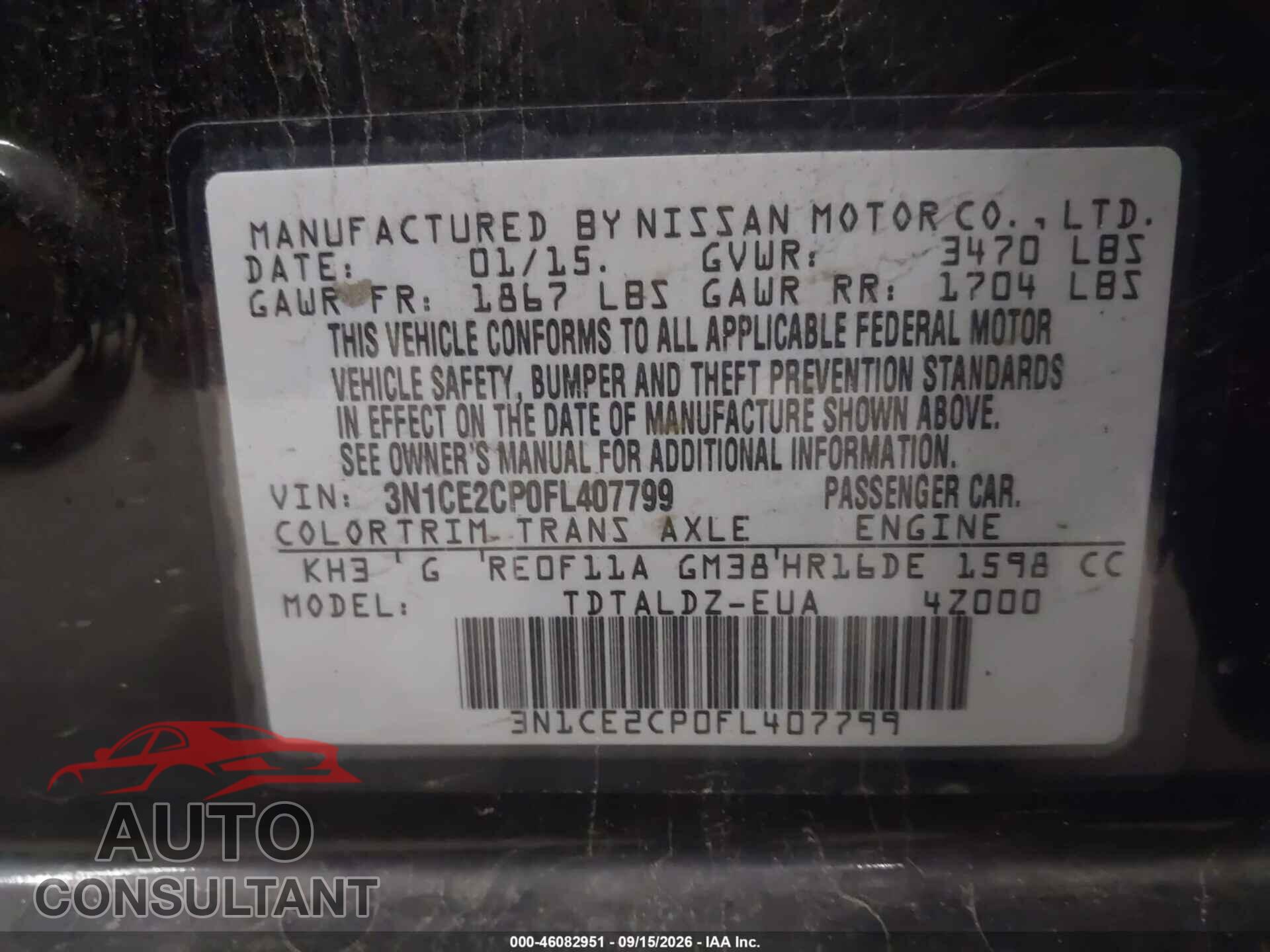 NISSAN VERSA NOTE 2015 - 3N1CE2CP0FL407799