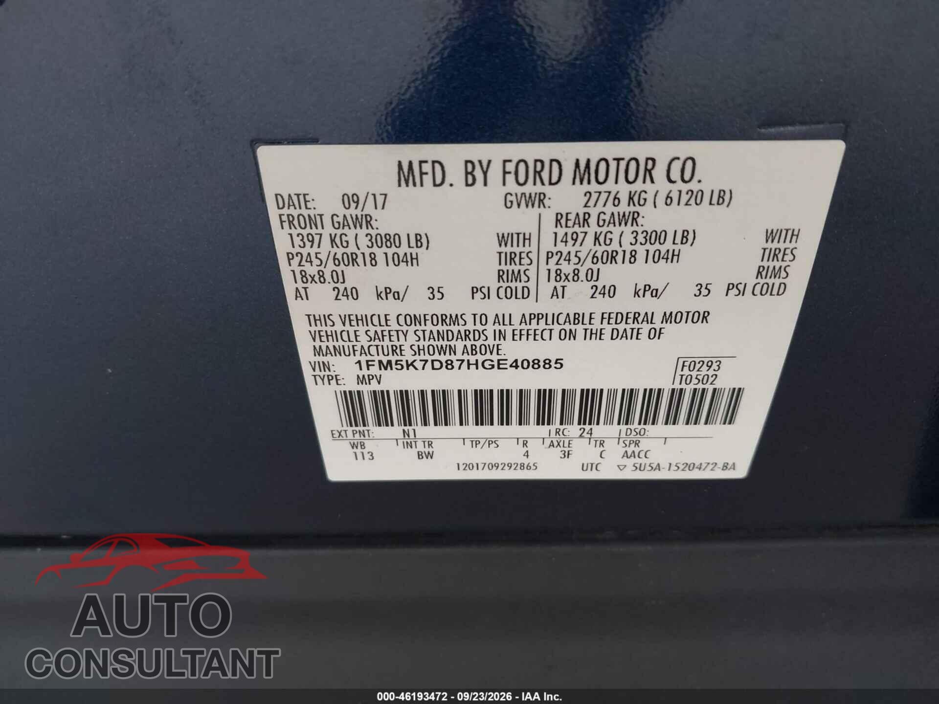 FORD EXPLORER 2017 - 1FM5K7D87HGE40885