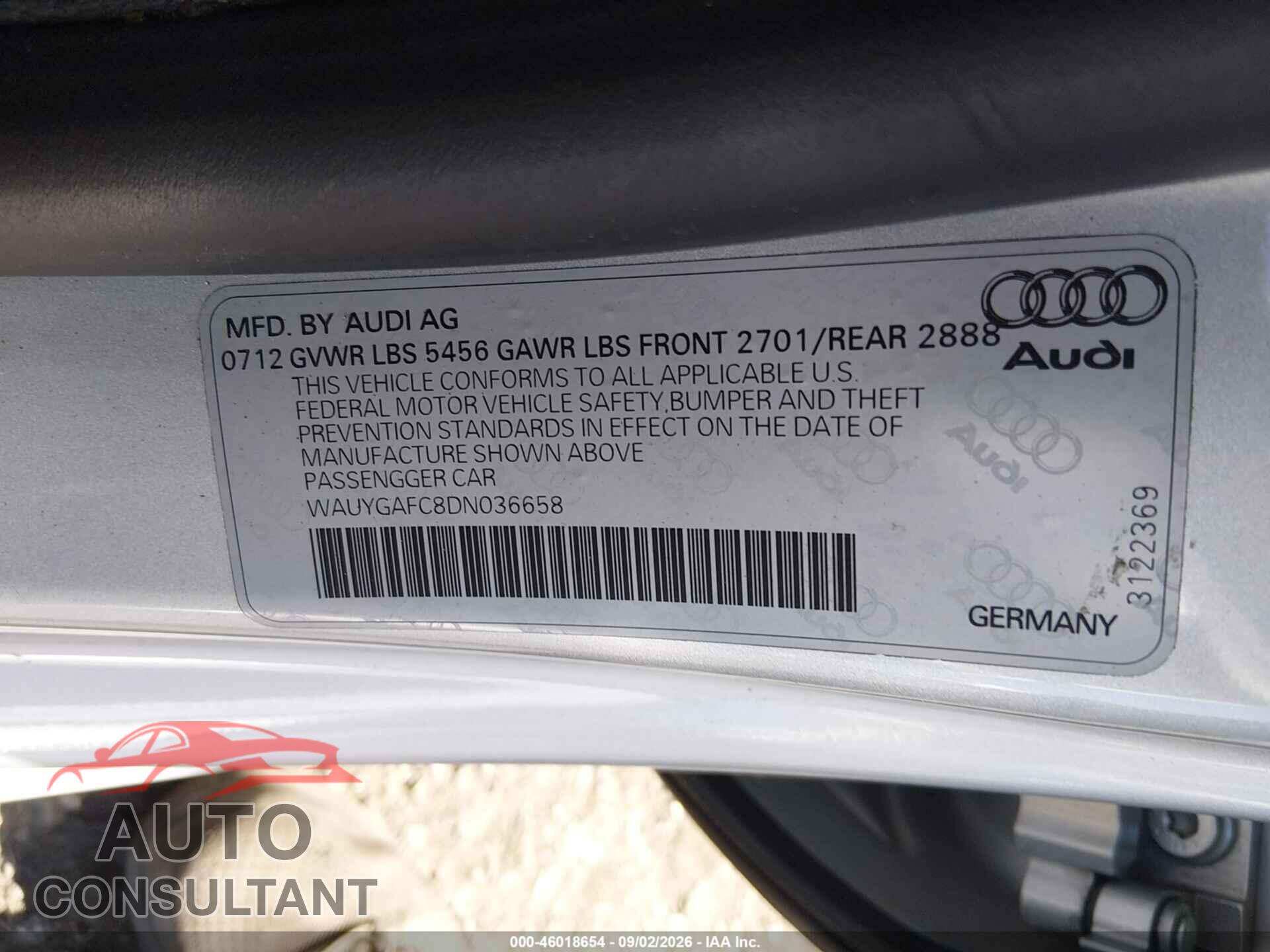 AUDI A7 2013 - WAUYGAFC8DN036658