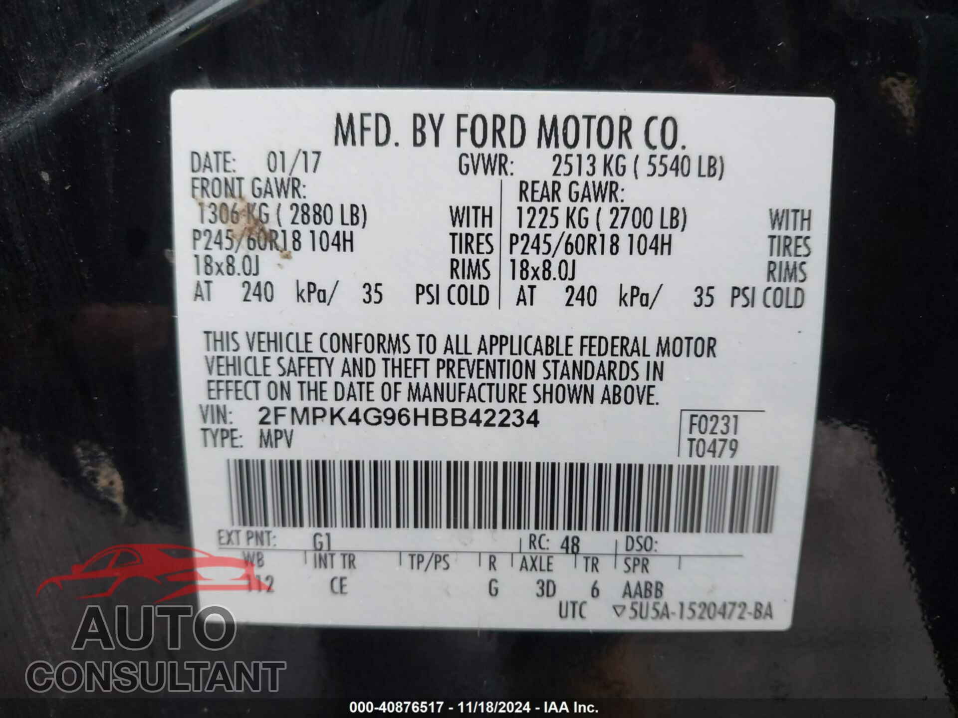 FORD EDGE 2017 - 2FMPK4G96HBB42234