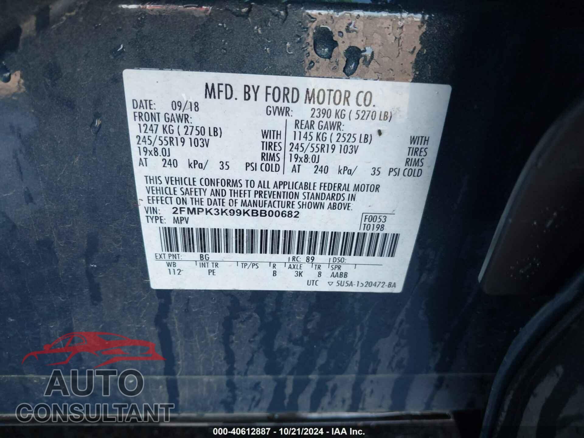 FORD EDGE 2019 - 2FMPK3K99KBB00682