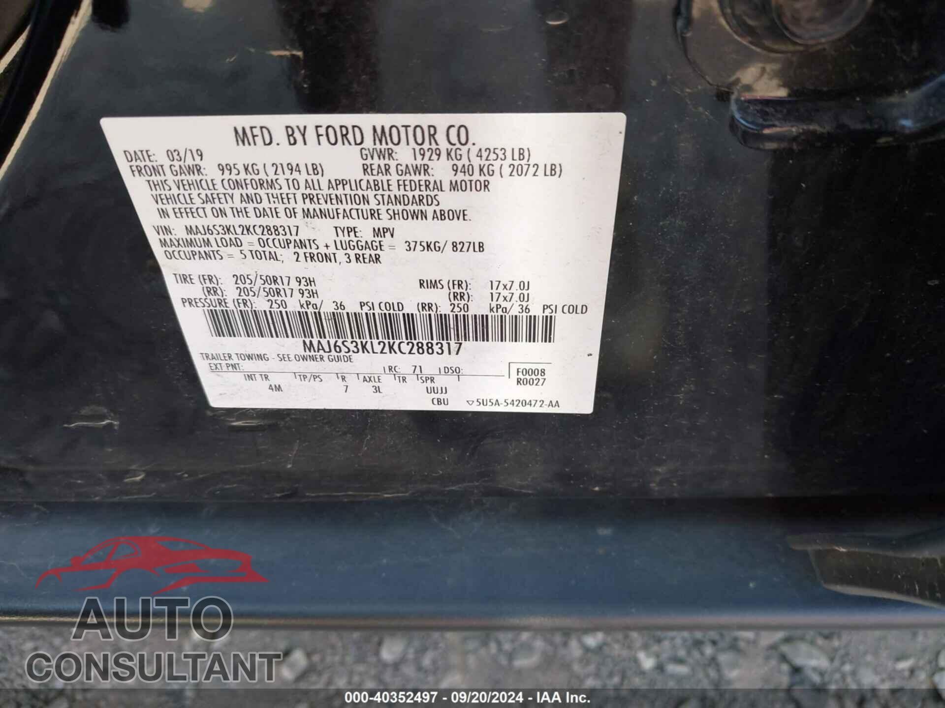 FORD ECOSPORT 2019 - MAJ6S3KL2KC288317